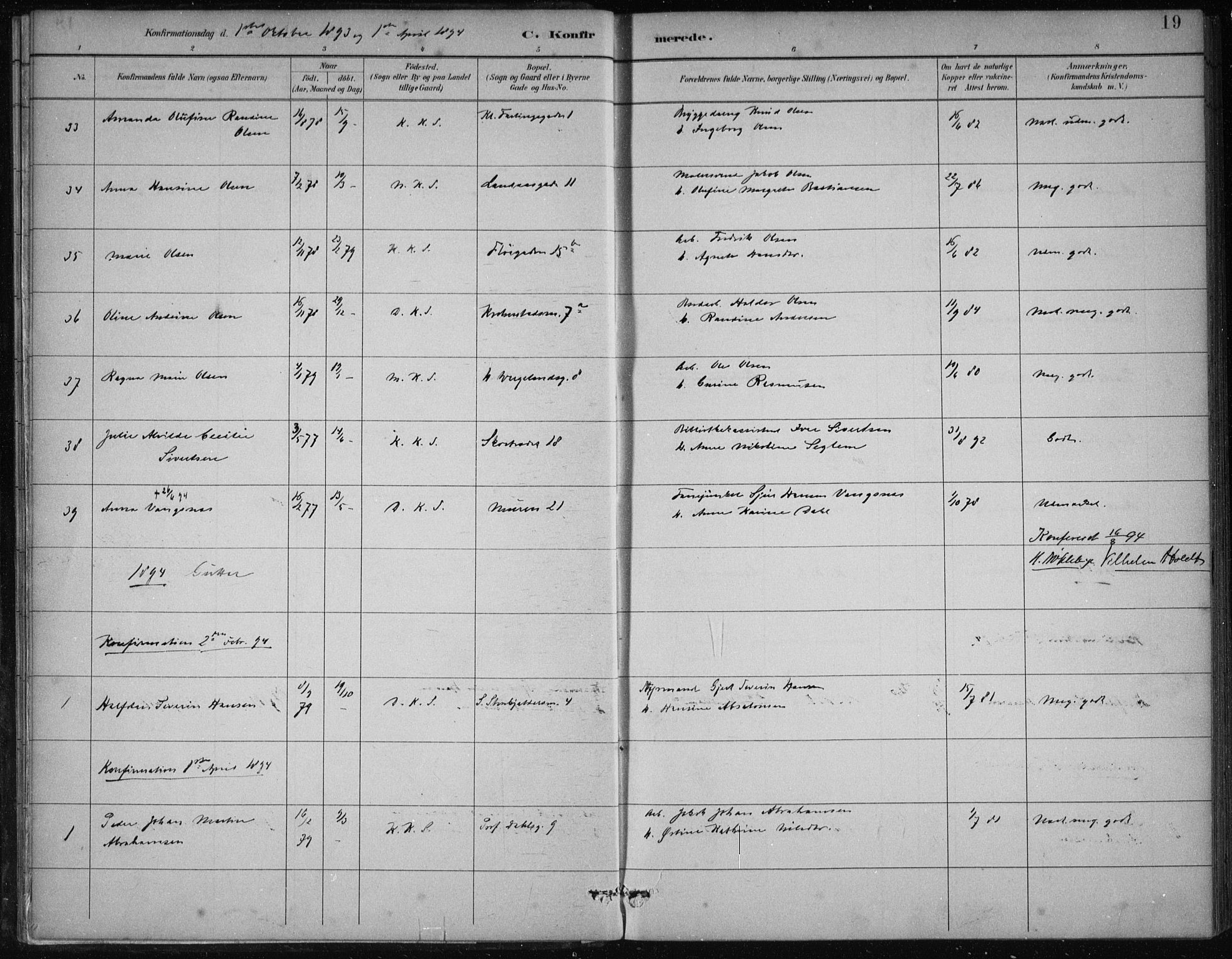 Korskirken sokneprestembete, AV/SAB-A-76101/H/Hab: Parish register (copy) no. C 4, 1893-1905, p. 19