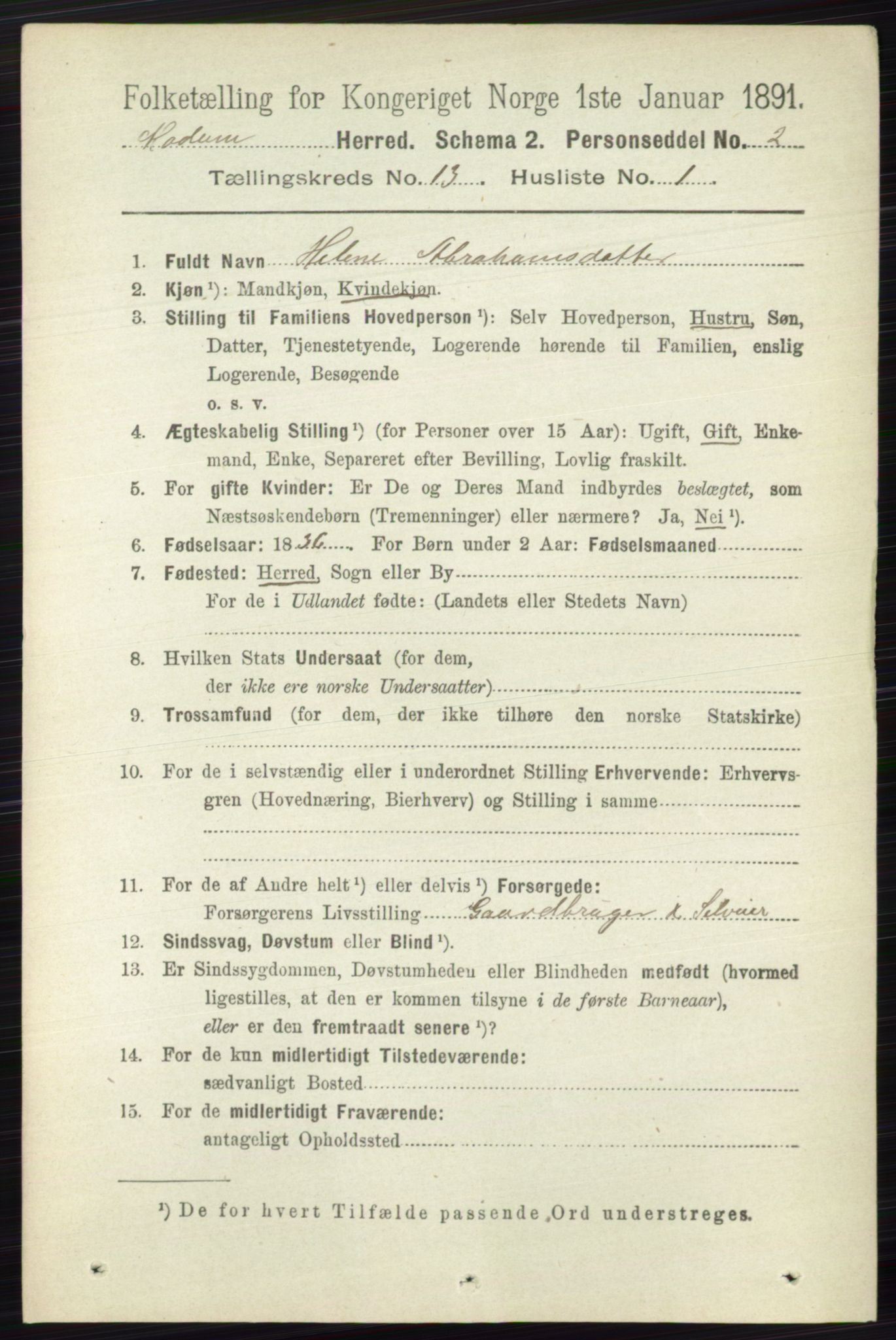 RA, 1891 census for 0623 Modum, 1891, p. 4951