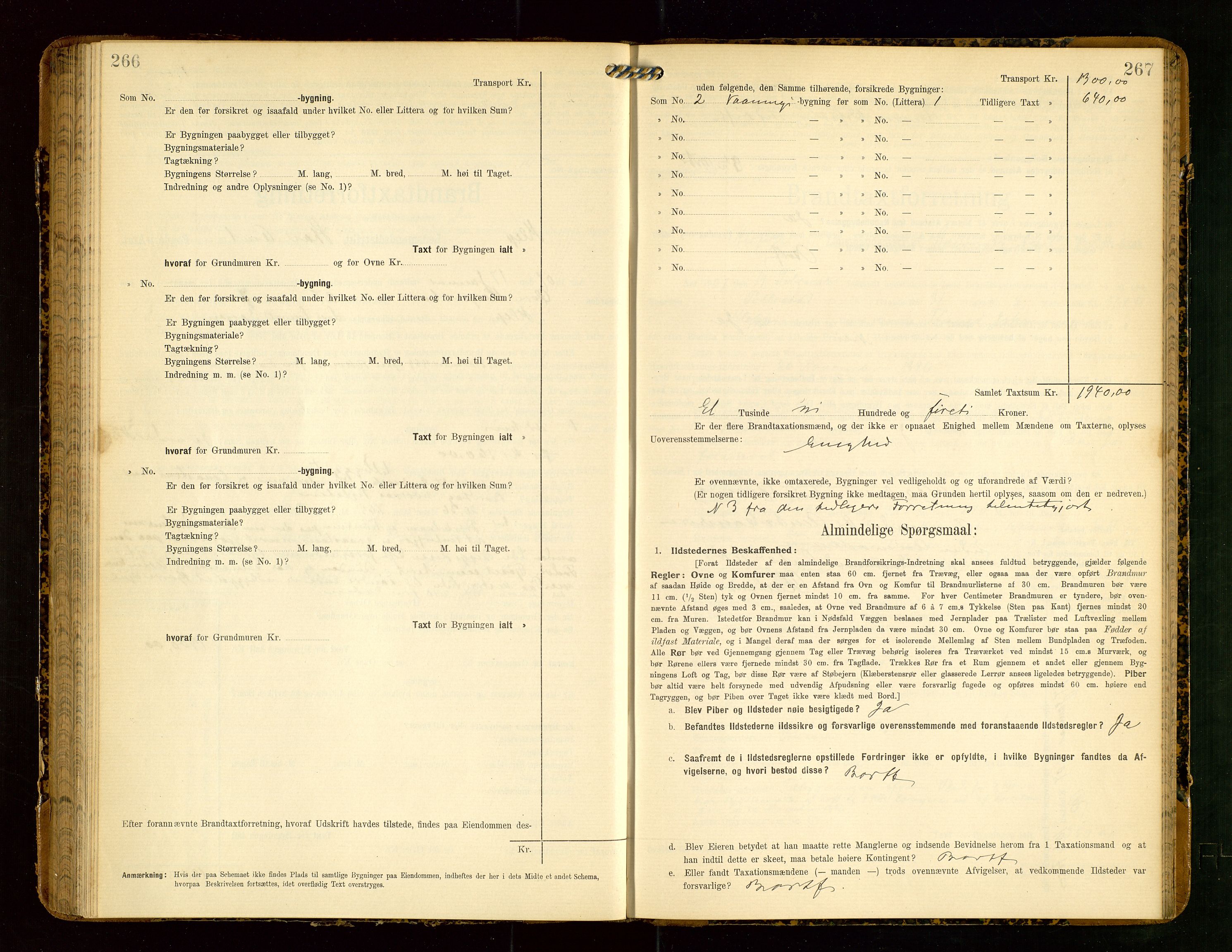 Klepp lensmannskontor, AV/SAST-A-100163/Goc/L0004: "Brandtaxationsprotokol" m/register, 1906-1908, p. 266-267