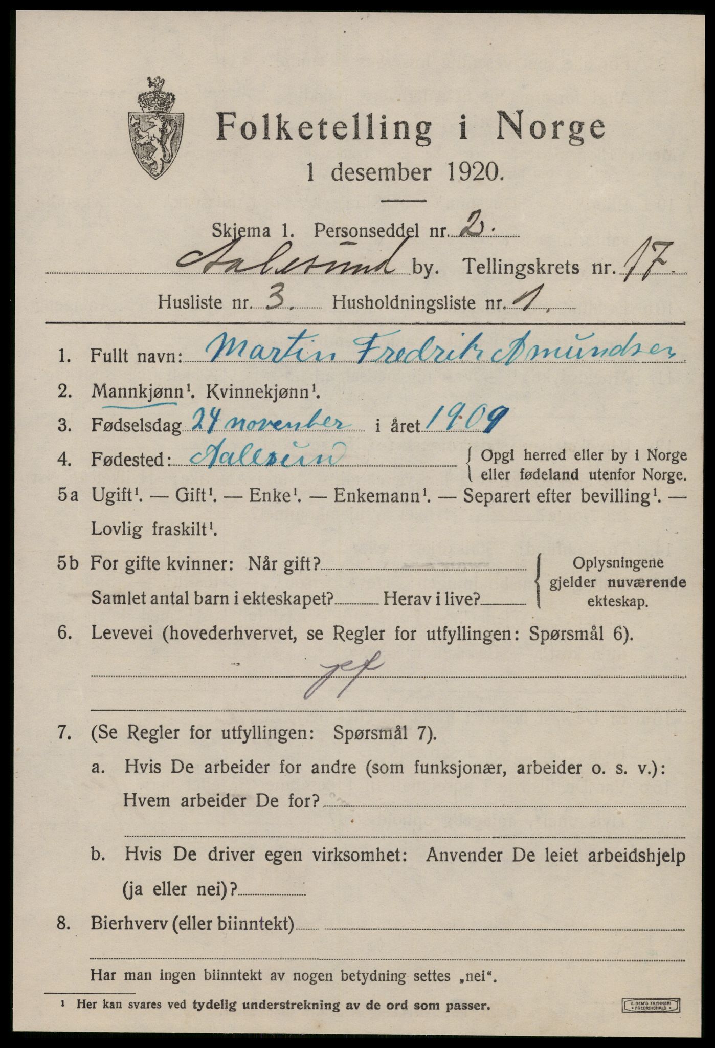 SAT, 1920 census for Ålesund, 1920, p. 33256