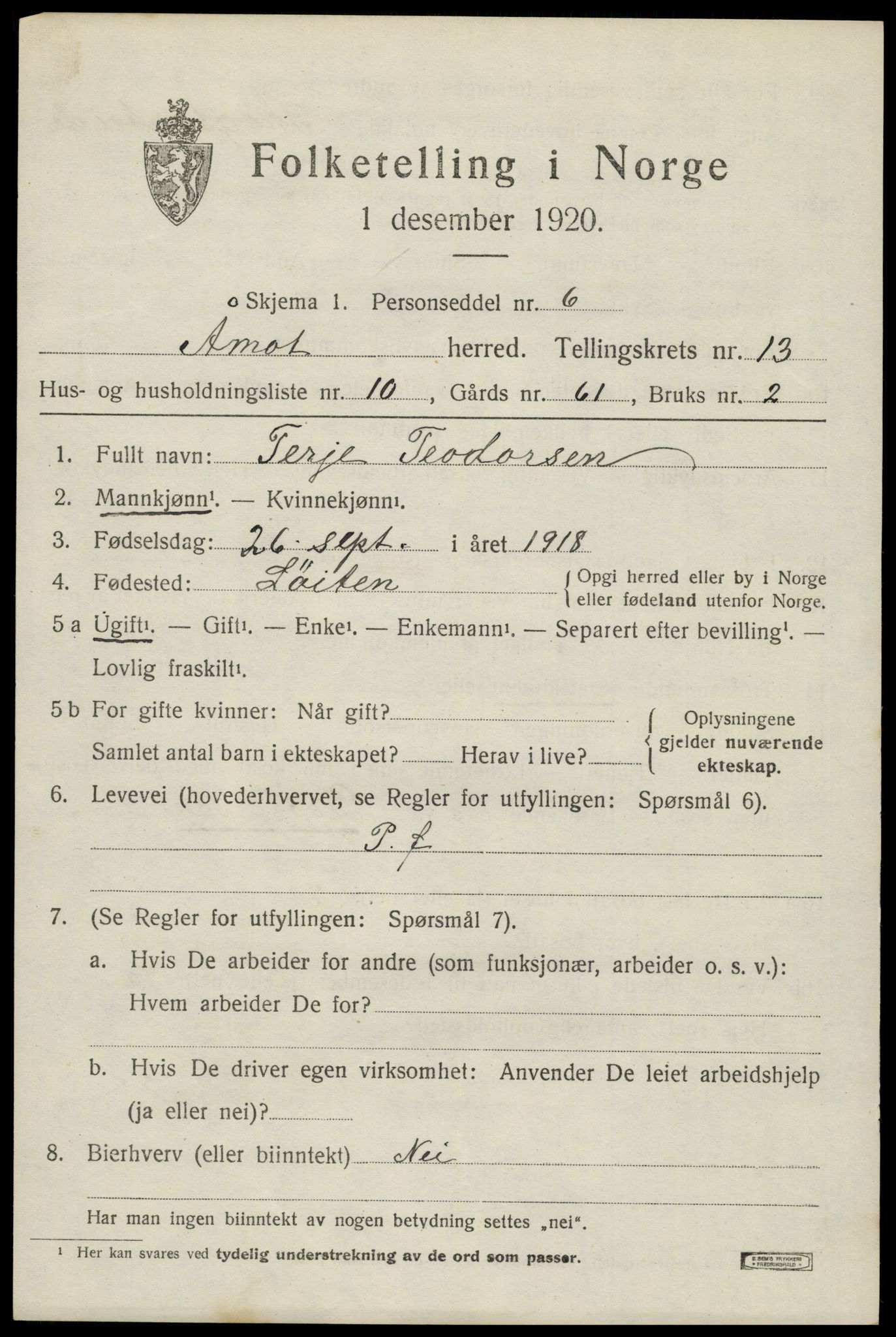 SAH, 1920 census for Åmot, 1920, p. 10865