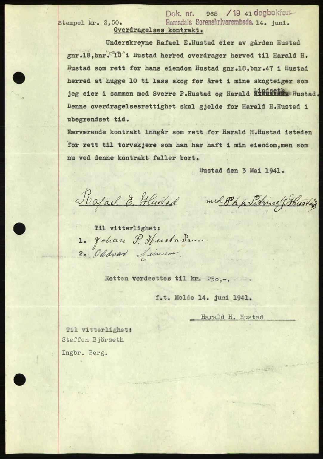 Romsdal sorenskriveri, AV/SAT-A-4149/1/2/2C: Mortgage book no. A10, 1941-1941, Diary no: : 965/1941