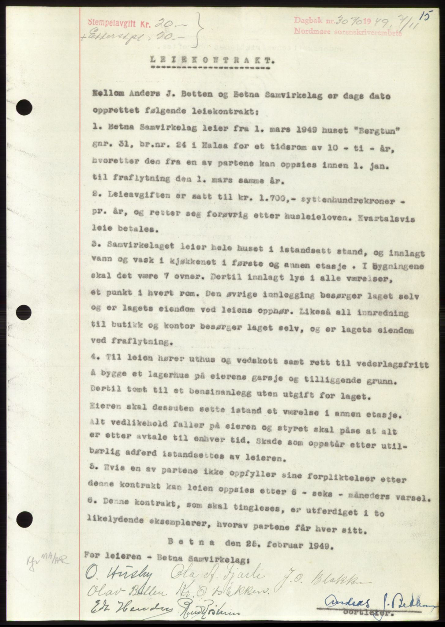 Nordmøre sorenskriveri, AV/SAT-A-4132/1/2/2Ca: Mortgage book no. B103, 1949-1950, Diary no: : 3070/1949