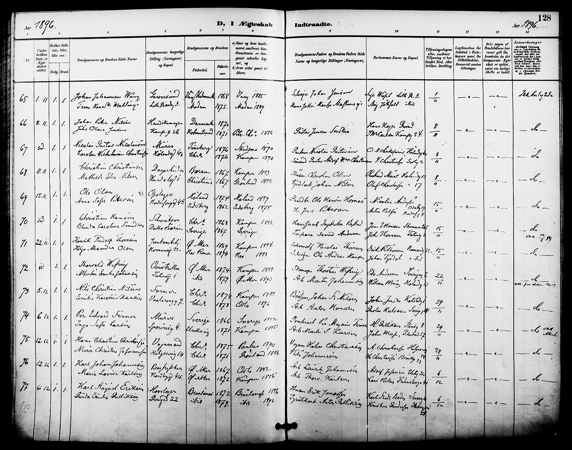 Kampen prestekontor Kirkebøker, SAO/A-10853/F/Fa/L0008: Parish register (official) no. I 8, 1892-1902, p. 128