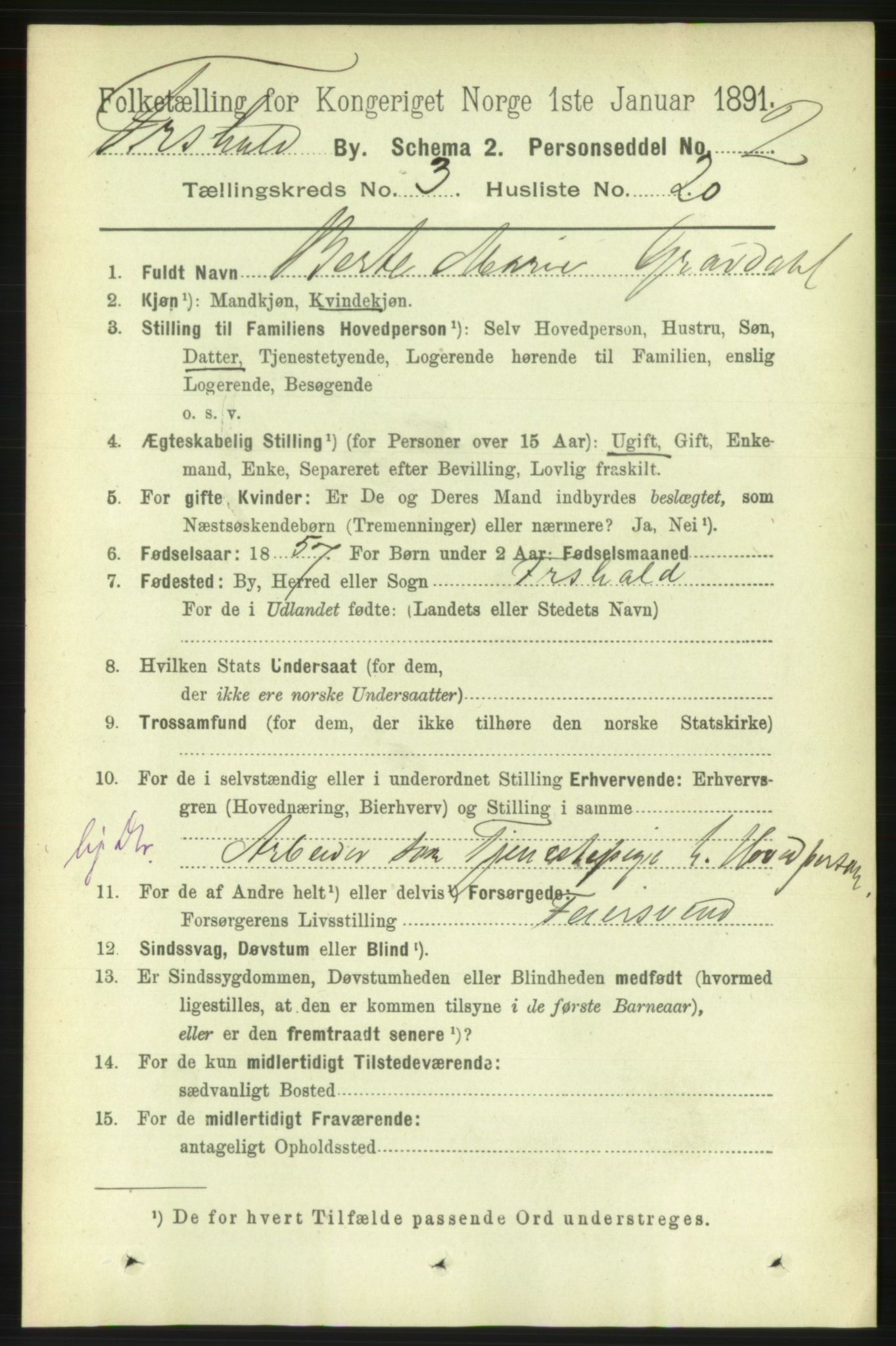 RA, 1891 census for 0101 Fredrikshald, 1891, p. 3454