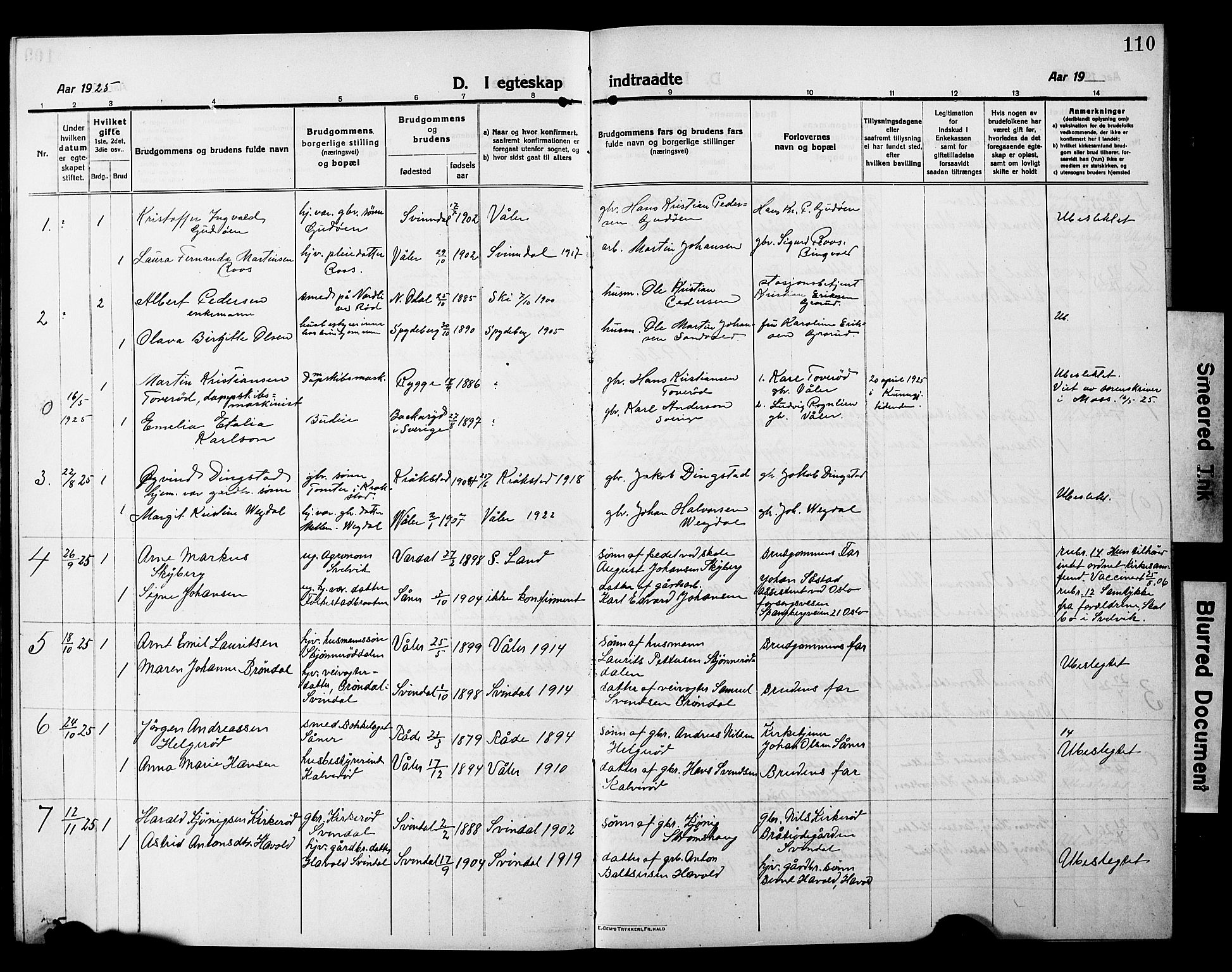 Våler prestekontor Kirkebøker, AV/SAO-A-11083/G/Ga/L0005: Parish register (copy) no. I 5, 1915-1931, p. 110