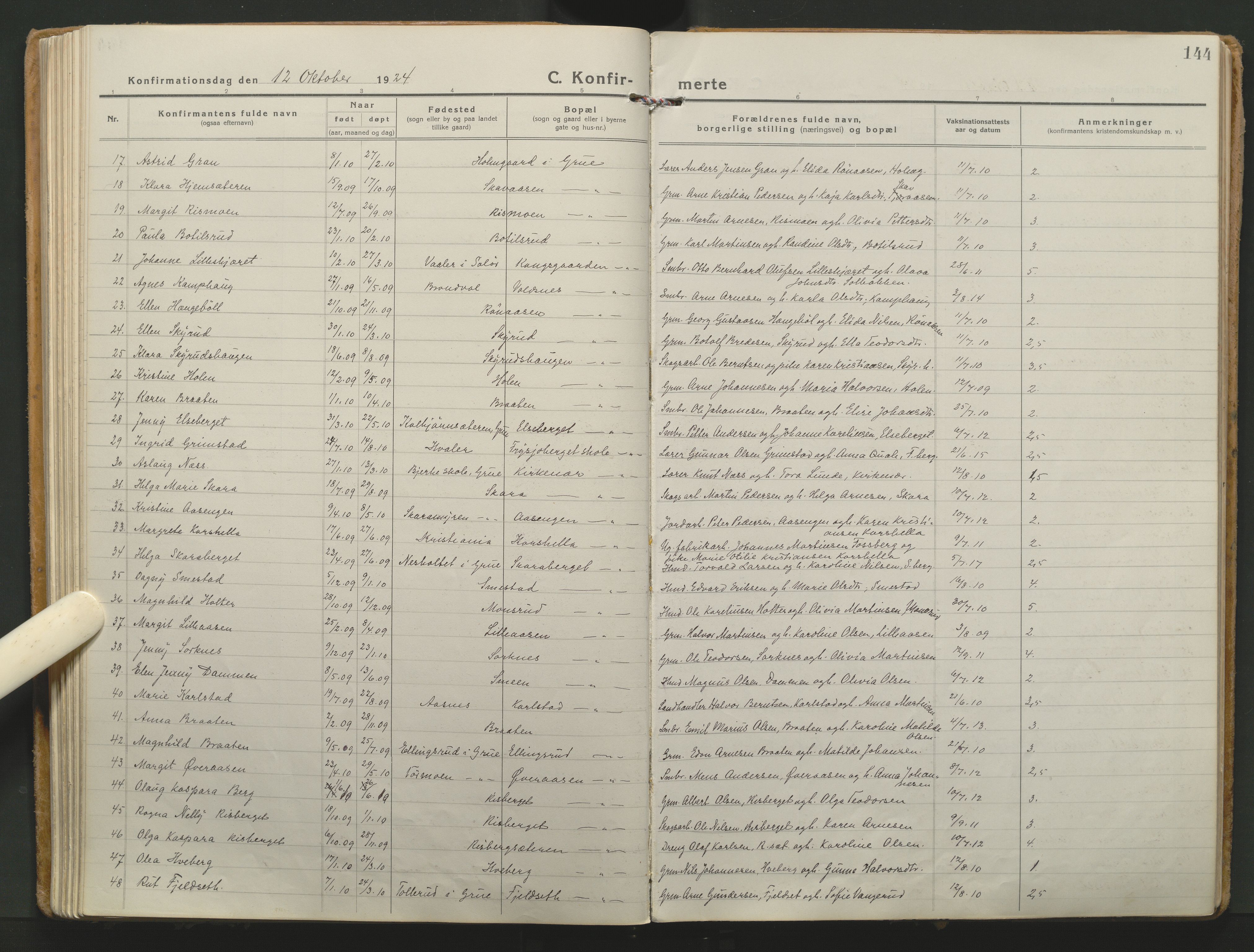 Grue prestekontor, AV/SAH-PREST-036/H/Ha/Haa/L0018: Parish register (official) no. 18, 1923-1940, p. 144