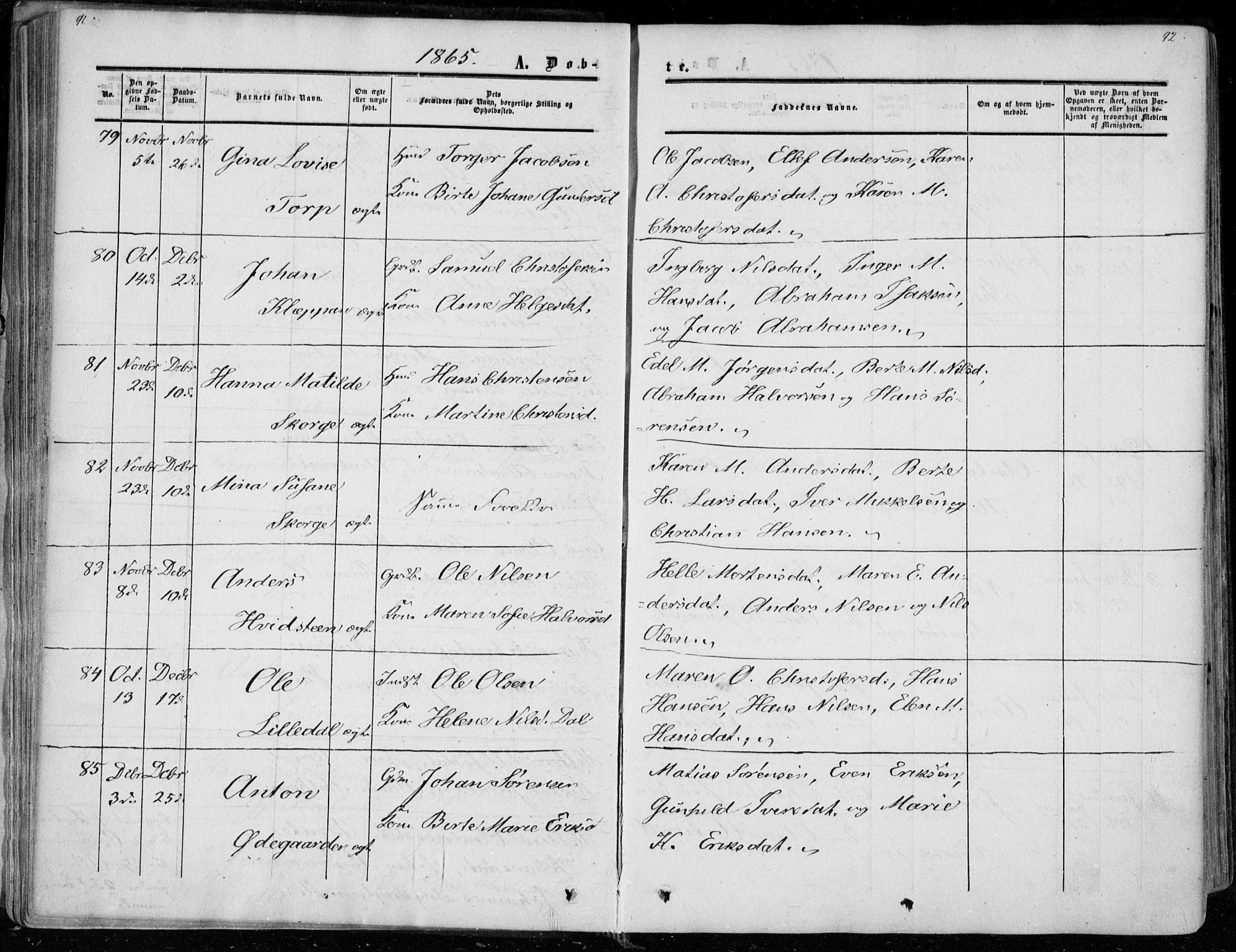 Andebu kirkebøker, AV/SAKO-A-336/F/Fa/L0005: Parish register (official) no. I 5, 1857-1870, p. 91-92