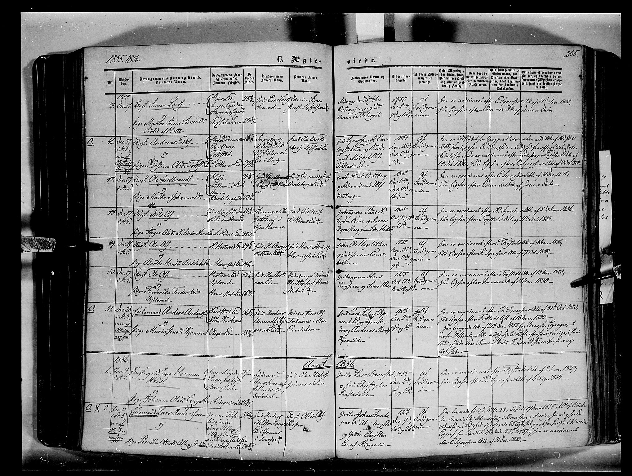 Stange prestekontor, SAH/PREST-002/K/L0012: Parish register (official) no. 12, 1852-1862, p. 255