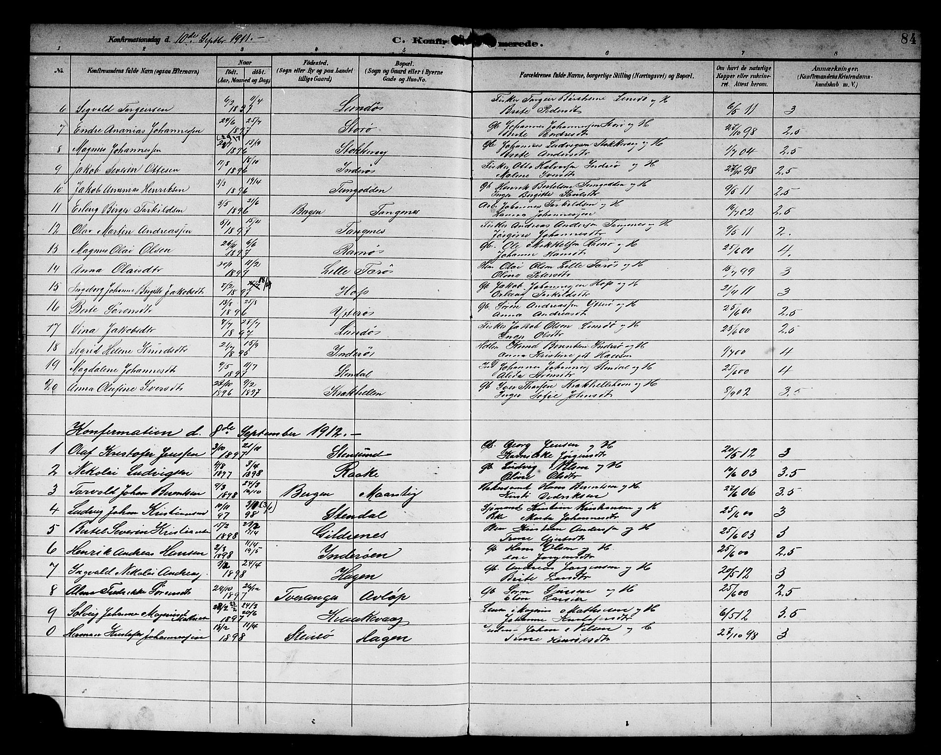 Solund sokneprestembete, AV/SAB-A-81401: Parish register (copy) no. A 2, 1893-1921, p. 84