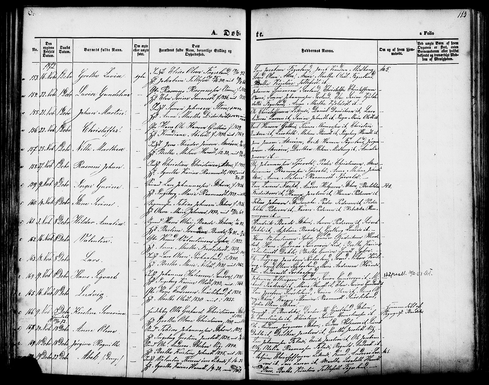 Skudenes sokneprestkontor, SAST/A -101849/H/Ha/Haa/L0006: Parish register (official) no. A 4, 1864-1881, p. 113