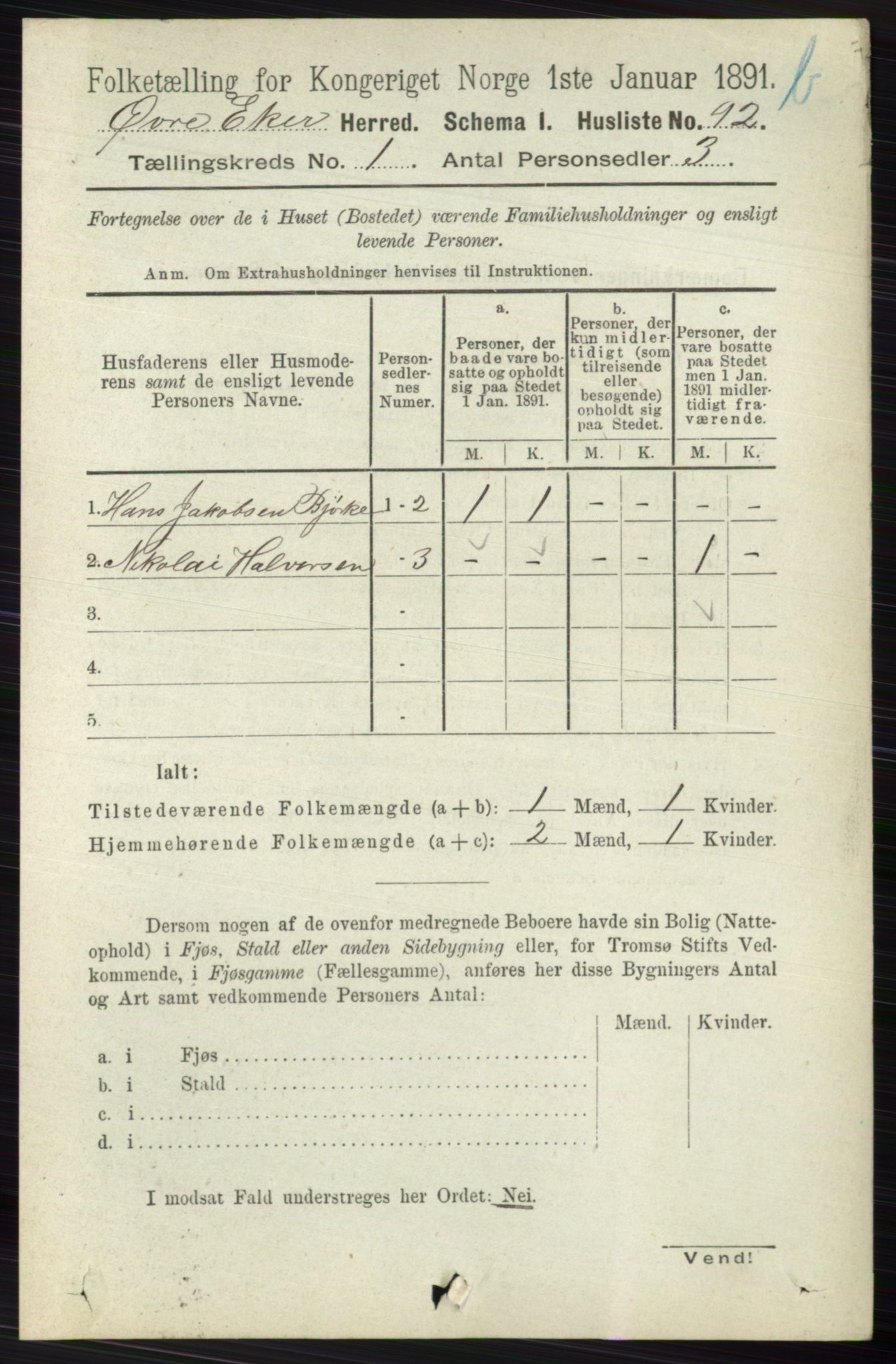 RA, 1891 census for 0624 Øvre Eiker, 1891, p. 7819