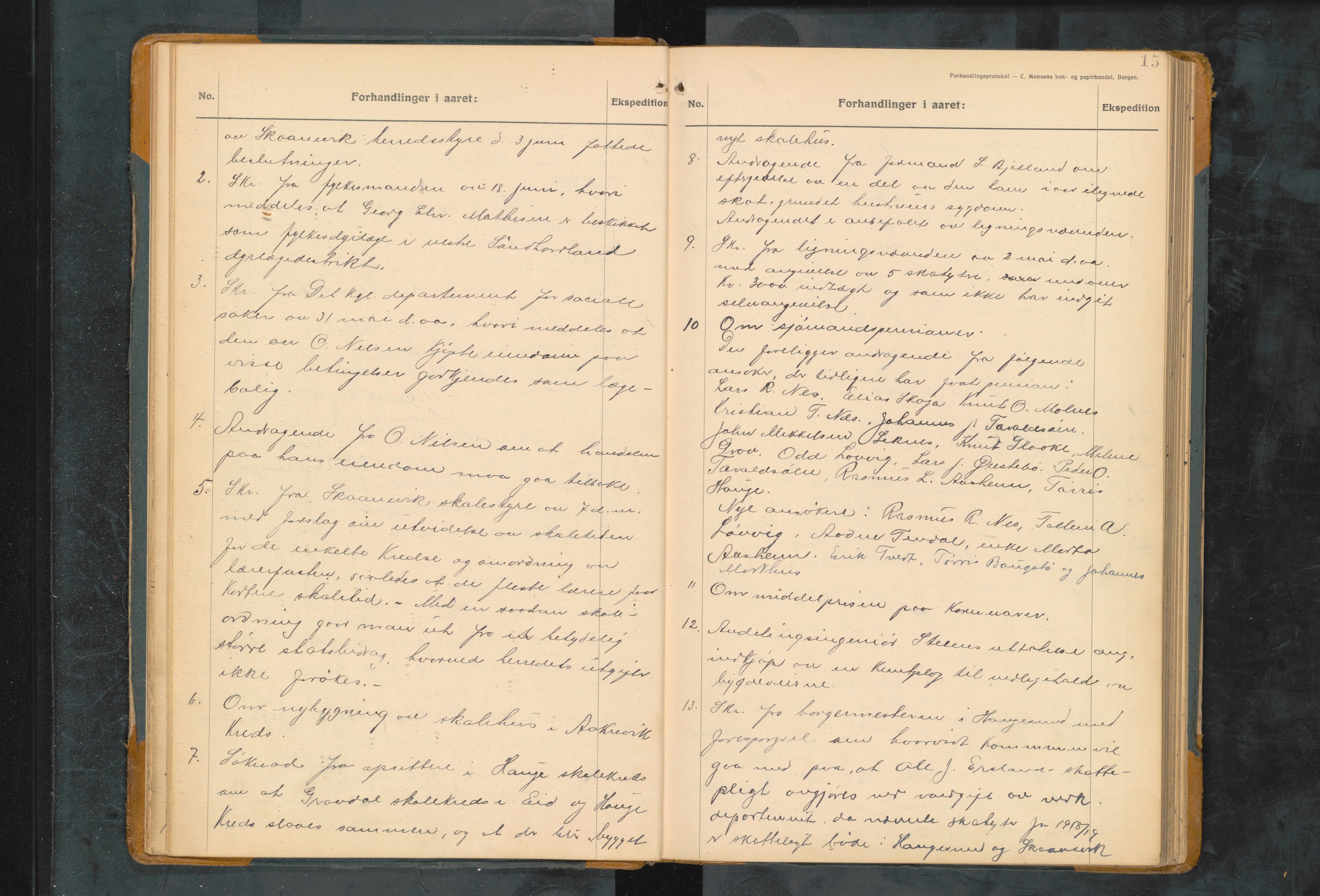 Skånevik kommune. Formannskapet, IKAH/1212-021/A/Aa/L0008: Møtebok for Skånevik formannskap og heradsstyre, 1919-1924, p. 15