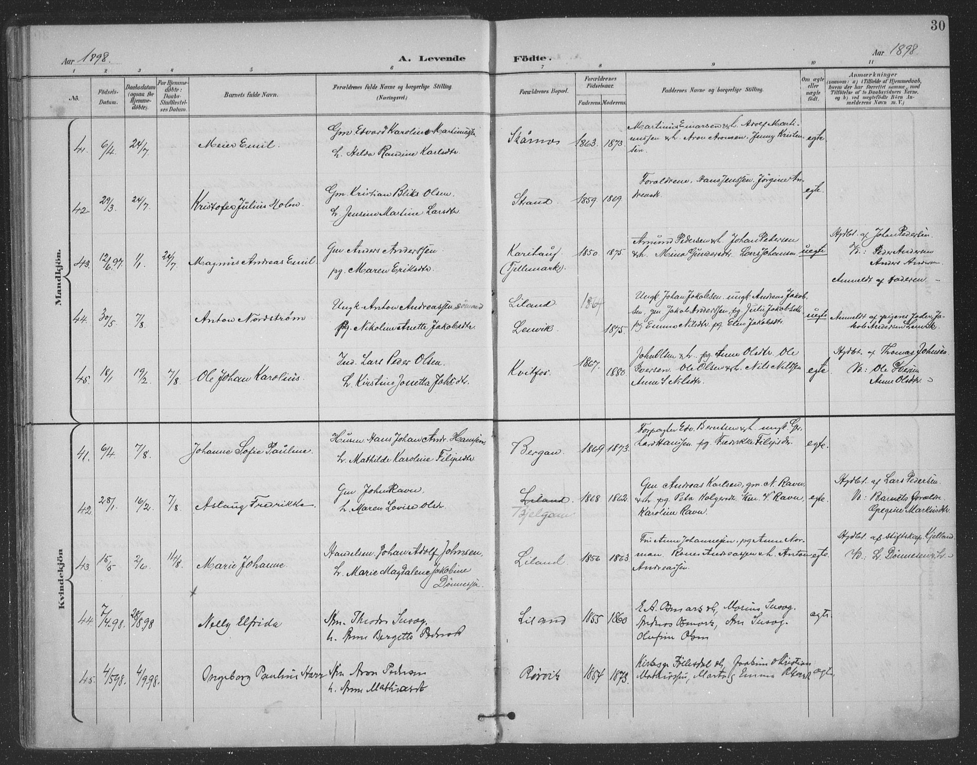 Ministerialprotokoller, klokkerbøker og fødselsregistre - Nordland, AV/SAT-A-1459/863/L0899: Parish register (official) no. 863A11, 1897-1906, p. 30