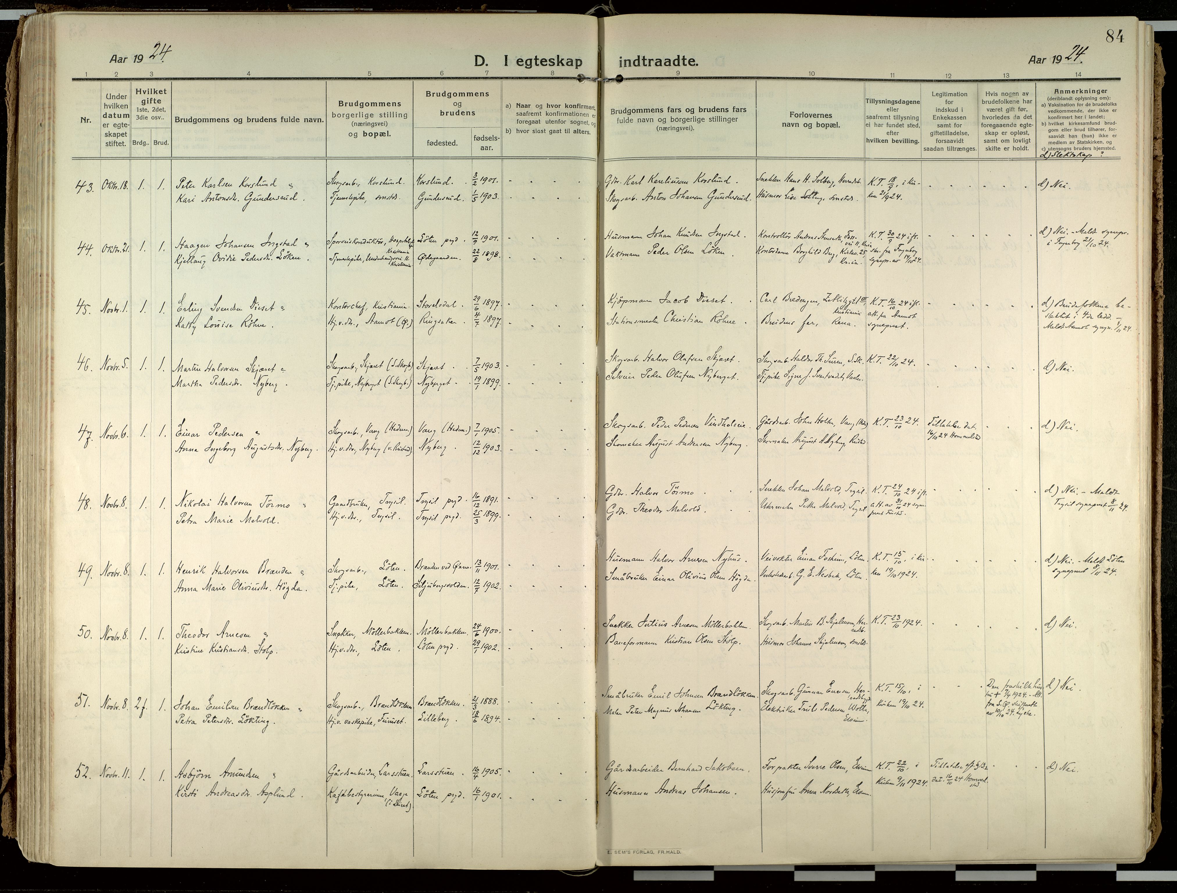 Elverum prestekontor, AV/SAH-PREST-044/H/Ha/Haa/L0021: Parish register (official) no. 21, 1913-1928, p. 84