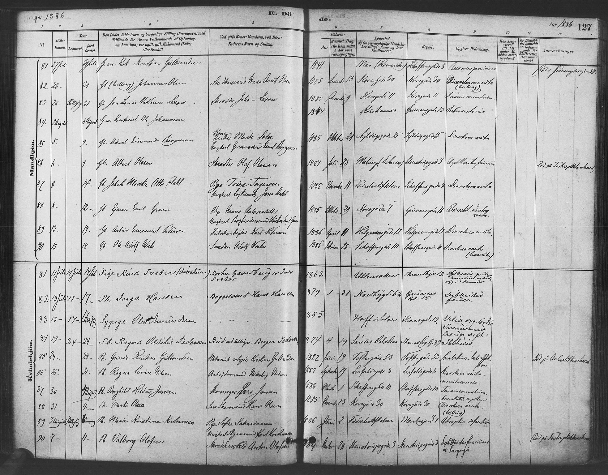 Paulus prestekontor Kirkebøker, AV/SAO-A-10871/F/Fa/L0005: Parish register (official) no. 5, 1879-1889, p. 127