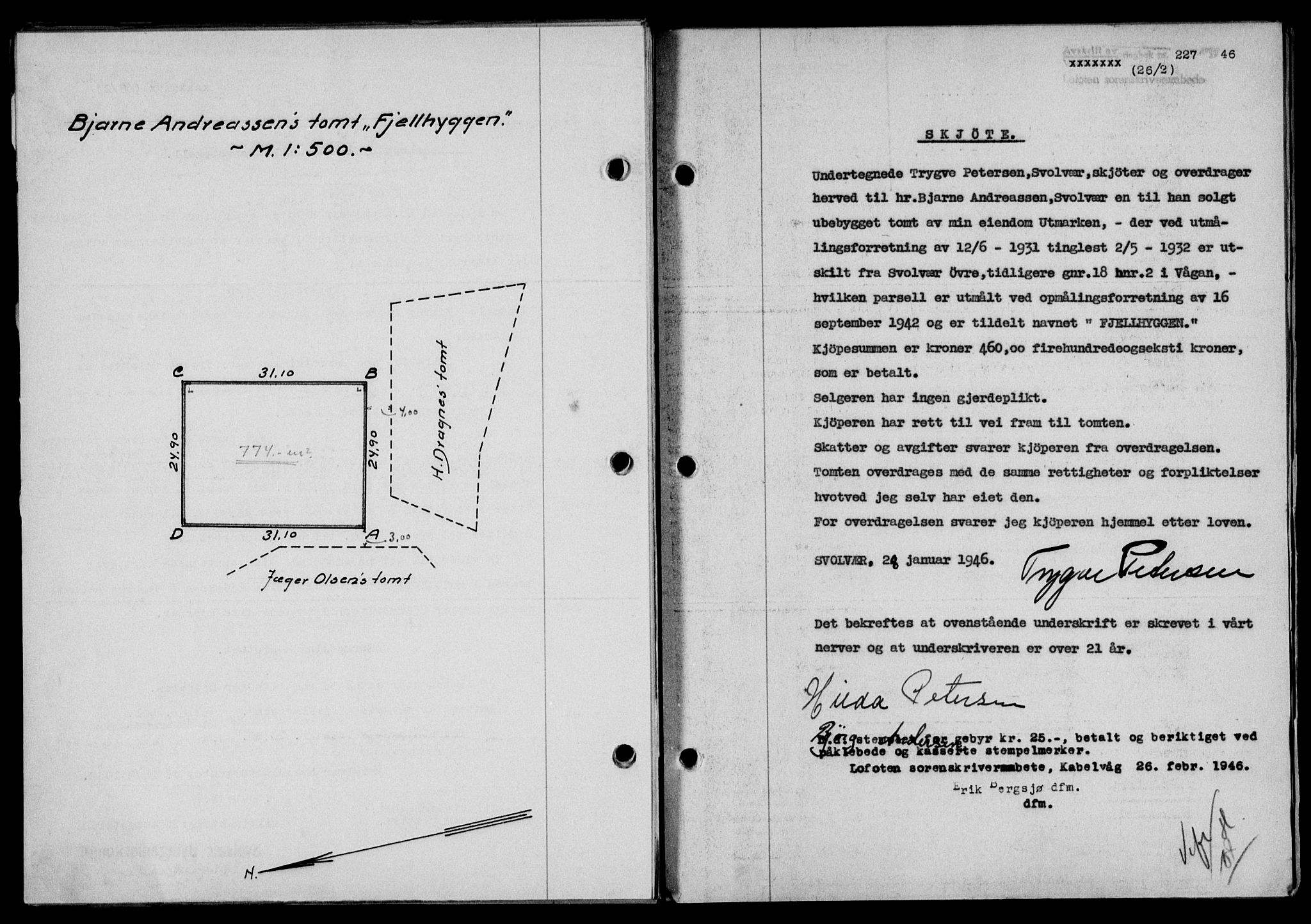 Lofoten sorenskriveri, SAT/A-0017/1/2/2C/L0013a: Mortgage book no. 13a, 1944-1946, Diary no: : 227/1946