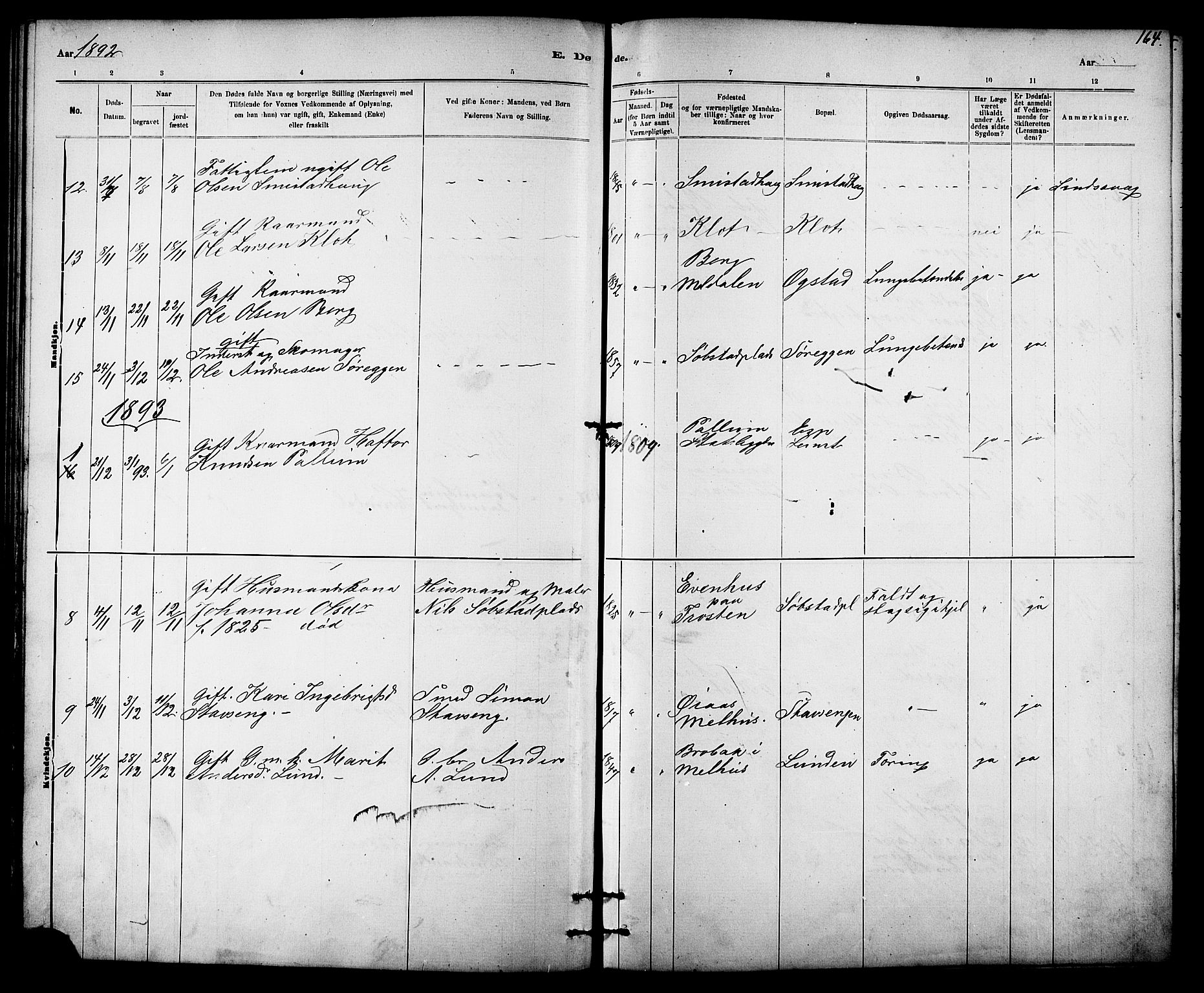 Ministerialprotokoller, klokkerbøker og fødselsregistre - Sør-Trøndelag, SAT/A-1456/613/L0395: Parish register (copy) no. 613C03, 1887-1909, p. 164