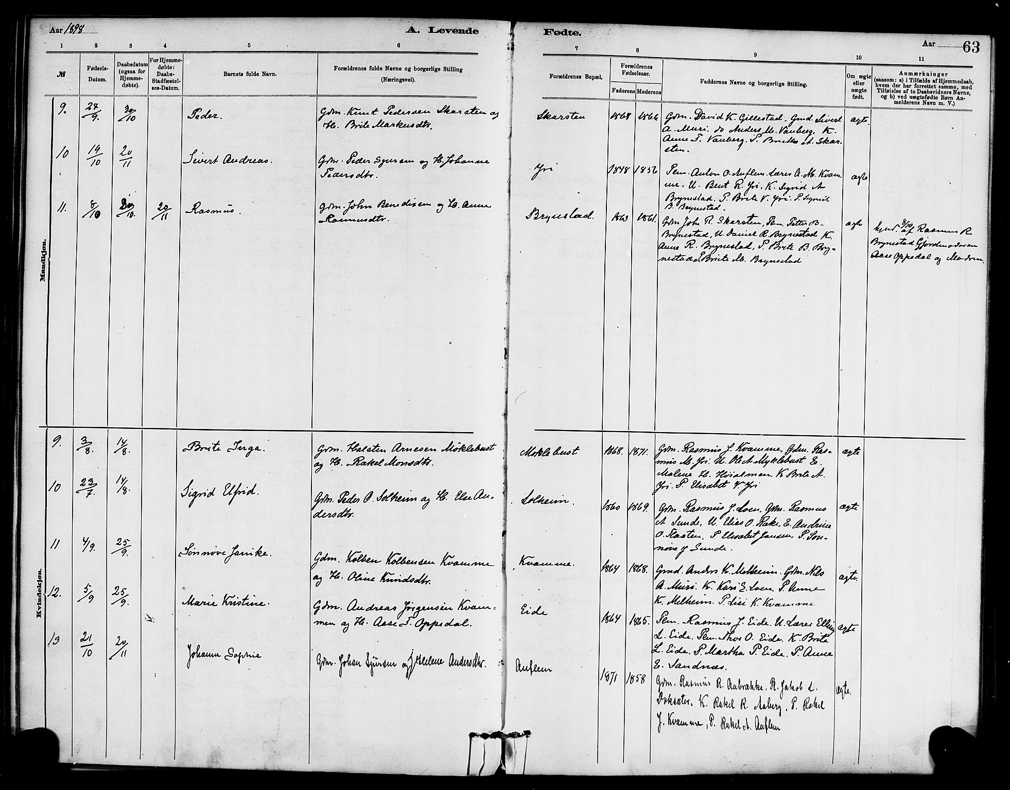 Innvik sokneprestembete, AV/SAB-A-80501: Parish register (official) no. C 1, 1879-1900, p. 63