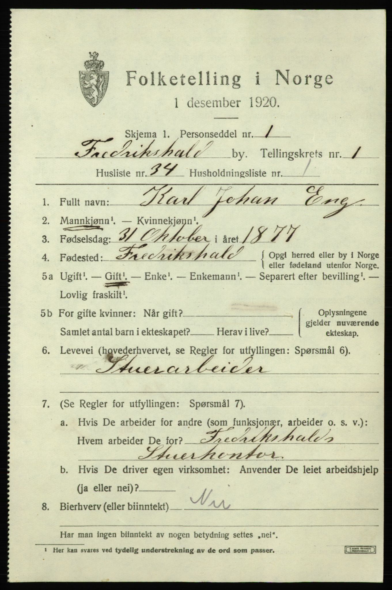 SAO, 1920 census for Fredrikshald, 1920, p. 8678