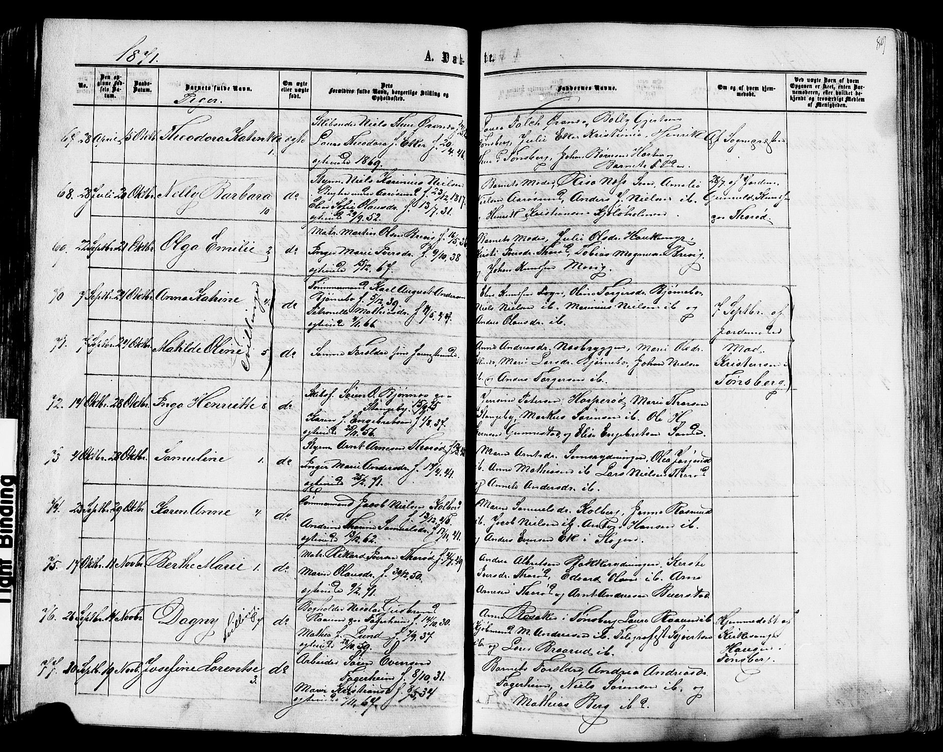 Nøtterøy kirkebøker, AV/SAKO-A-354/F/Fa/L0007: Parish register (official) no. I 7, 1865-1877, p. 89