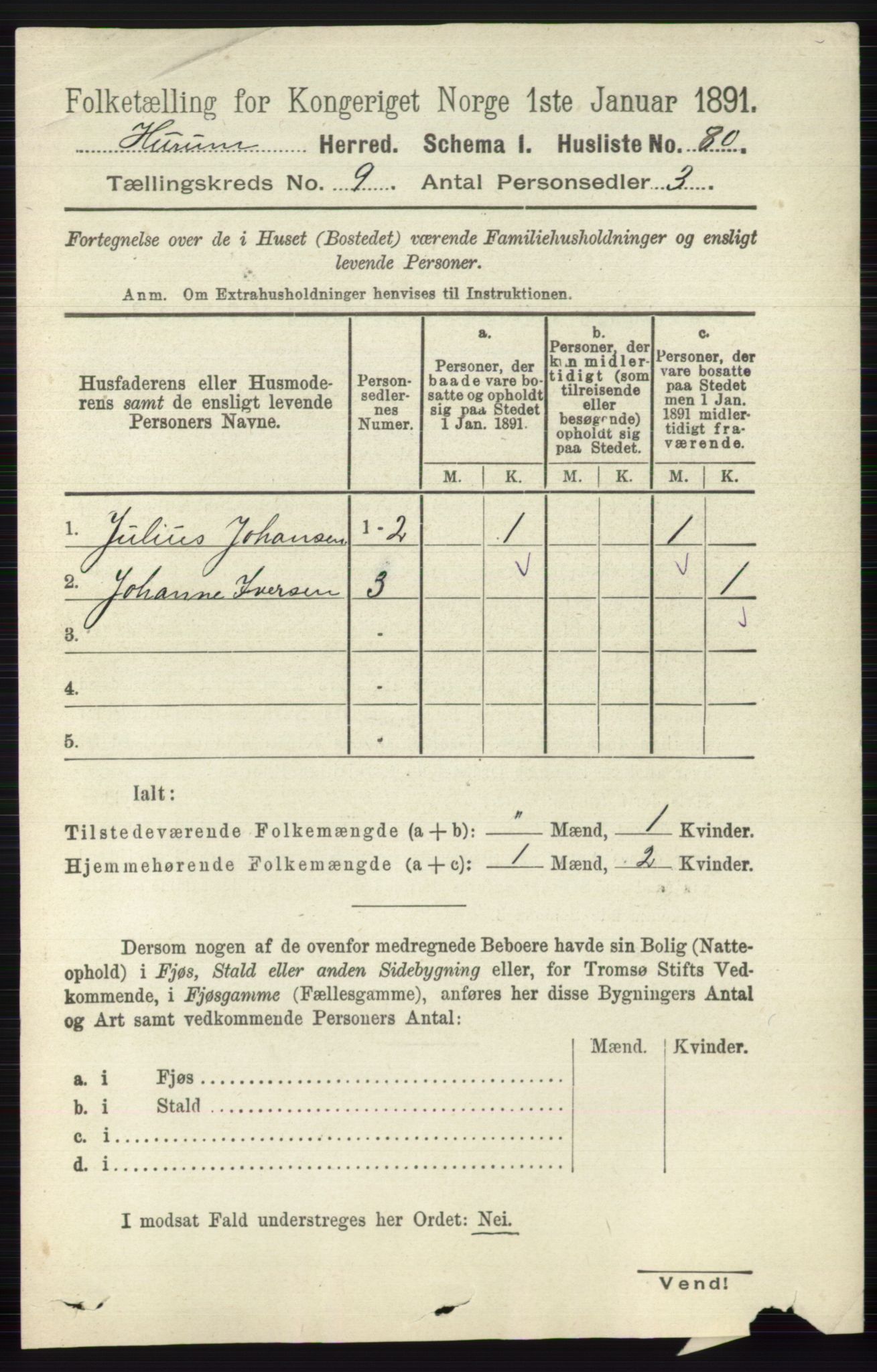 RA, 1891 census for 0628 Hurum, 1891, p. 2807