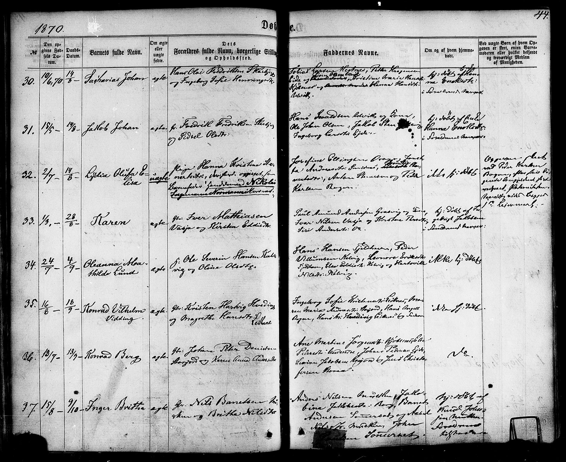 Ministerialprotokoller, klokkerbøker og fødselsregistre - Nordland, SAT/A-1459/861/L0867: Parish register (official) no. 861A02, 1864-1878, p. 44