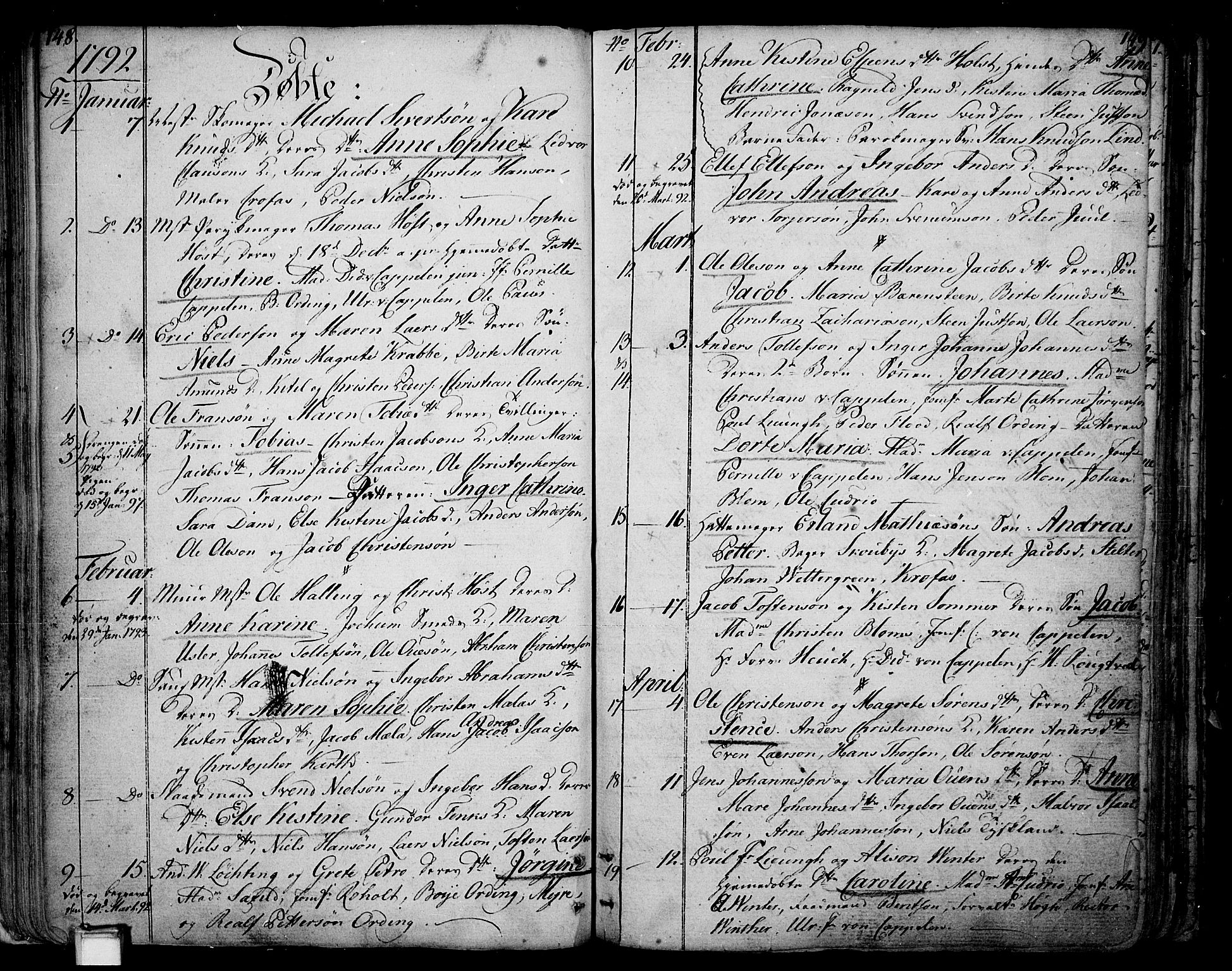 Skien kirkebøker, SAKO/A-302/F/Fa/L0004: Parish register (official) no. 4, 1792-1814, p. 148-149