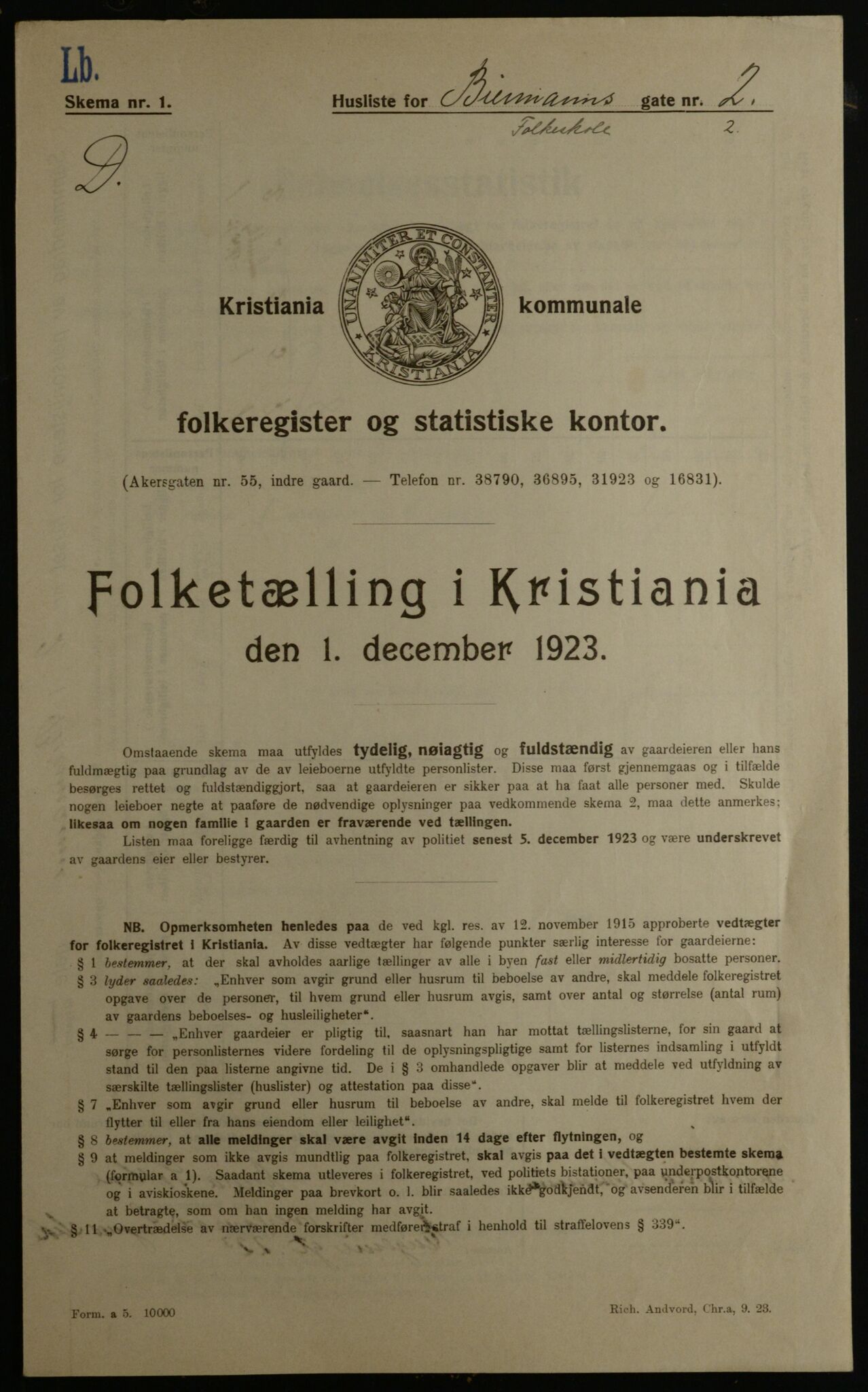 OBA, Municipal Census 1923 for Kristiania, 1923, p. 5795