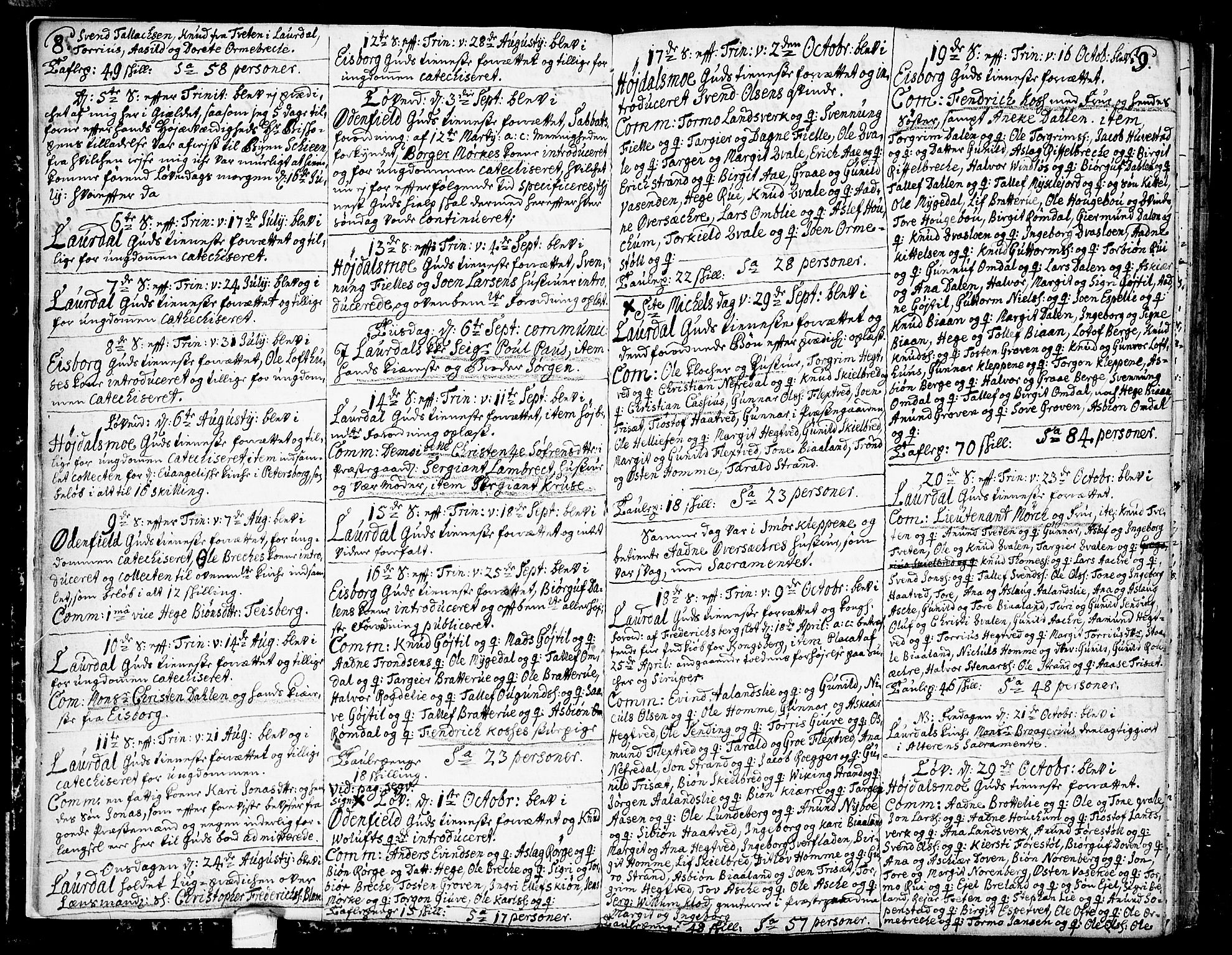 Lårdal kirkebøker, SAKO/A-284/F/Fa/L0002: Parish register (official) no. I 2, 1734-1754, p. 8-9