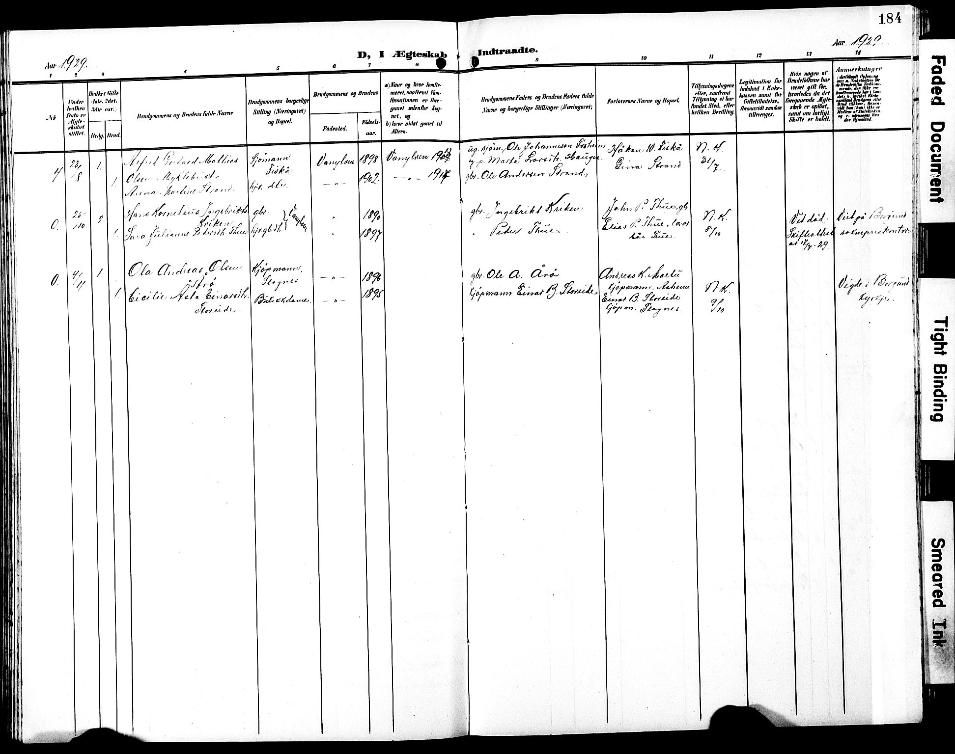 Ministerialprotokoller, klokkerbøker og fødselsregistre - Møre og Romsdal, SAT/A-1454/501/L0018: Parish register (copy) no. 501C04, 1902-1930, p. 184