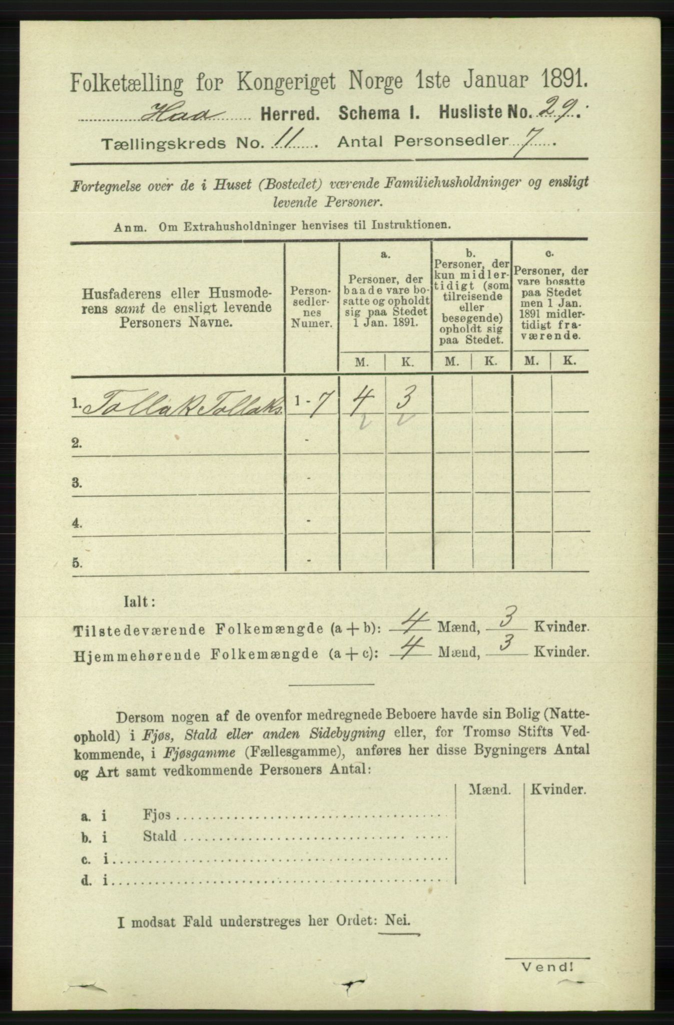 RA, 1891 census for 1119 Hå, 1891, p. 2622