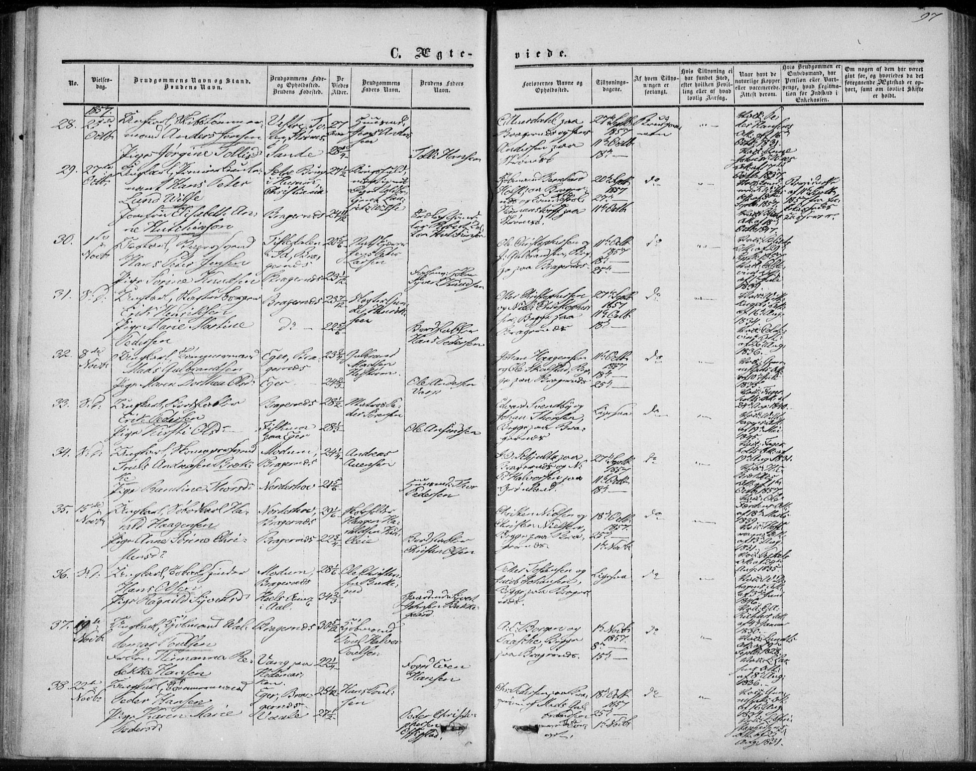 Bragernes kirkebøker, AV/SAKO-A-6/F/Fc/L0002: Parish register (official) no. III 2, 1854-1865, p. 97