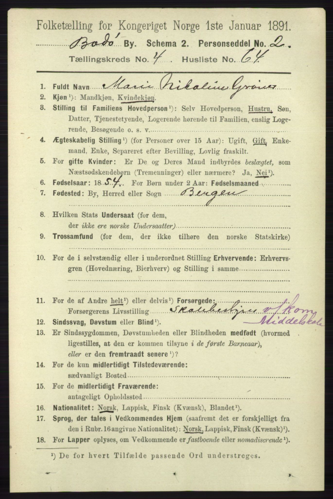 RA, 1891 census for 1804 Bodø, 1891, p. 3789