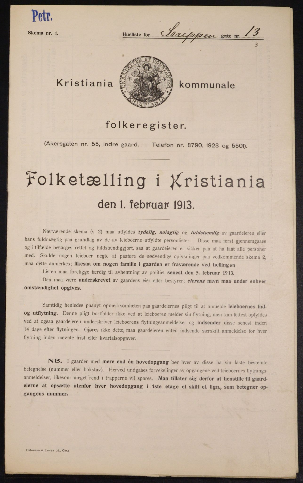 OBA, Municipal Census 1913 for Kristiania, 1913, p. 98107