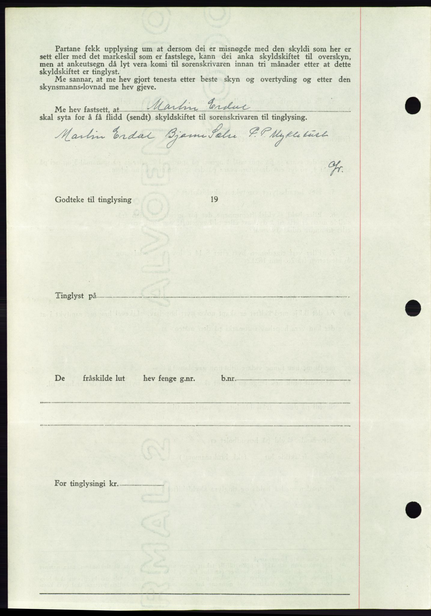 Søre Sunnmøre sorenskriveri, AV/SAT-A-4122/1/2/2C/L0068: Mortgage book no. 62, 1939-1939, Diary no: : 947/1939