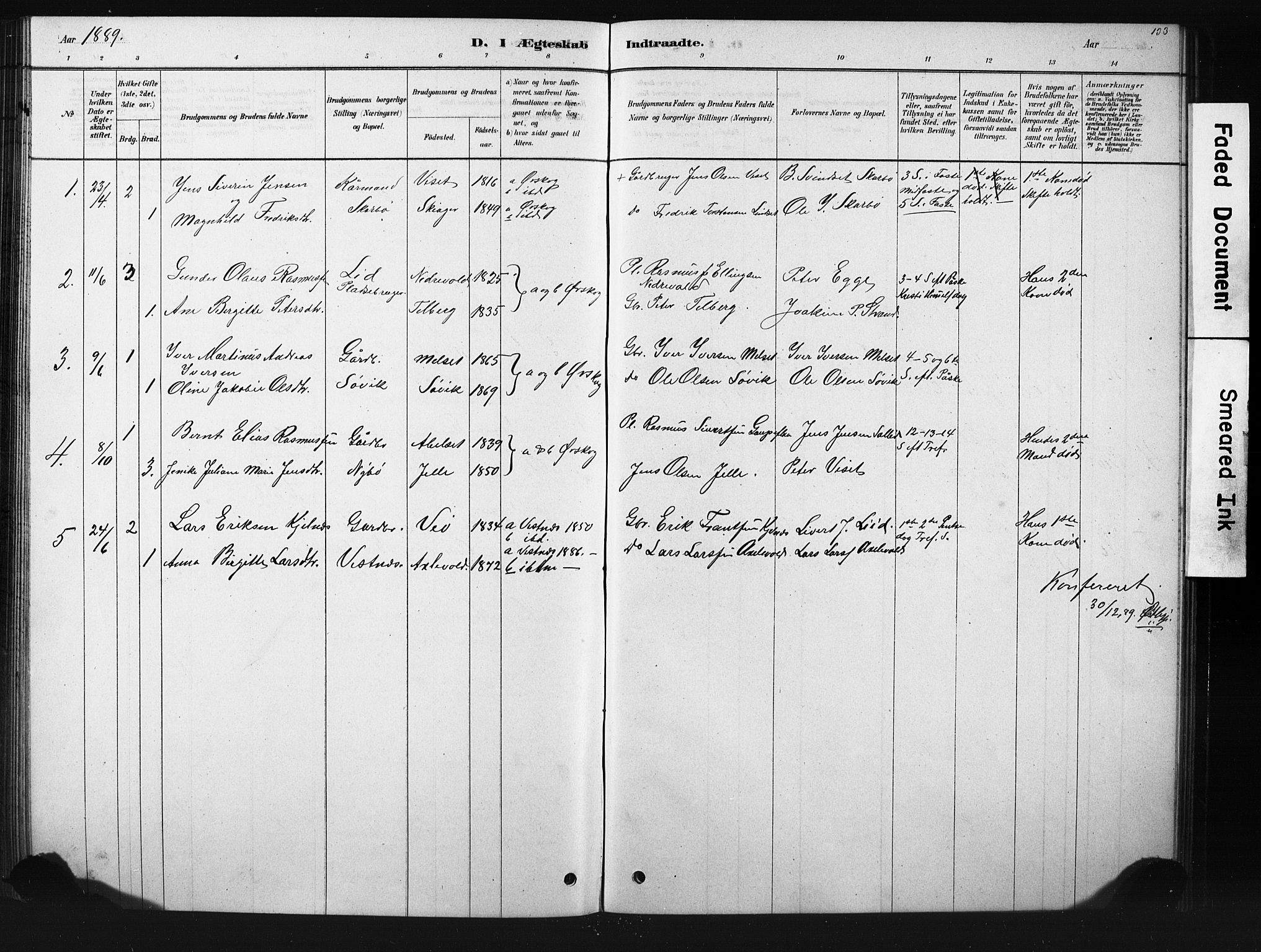 Ministerialprotokoller, klokkerbøker og fødselsregistre - Møre og Romsdal, SAT/A-1454/522/L0326: Parish register (copy) no. 522C05, 1878-1890, p. 133