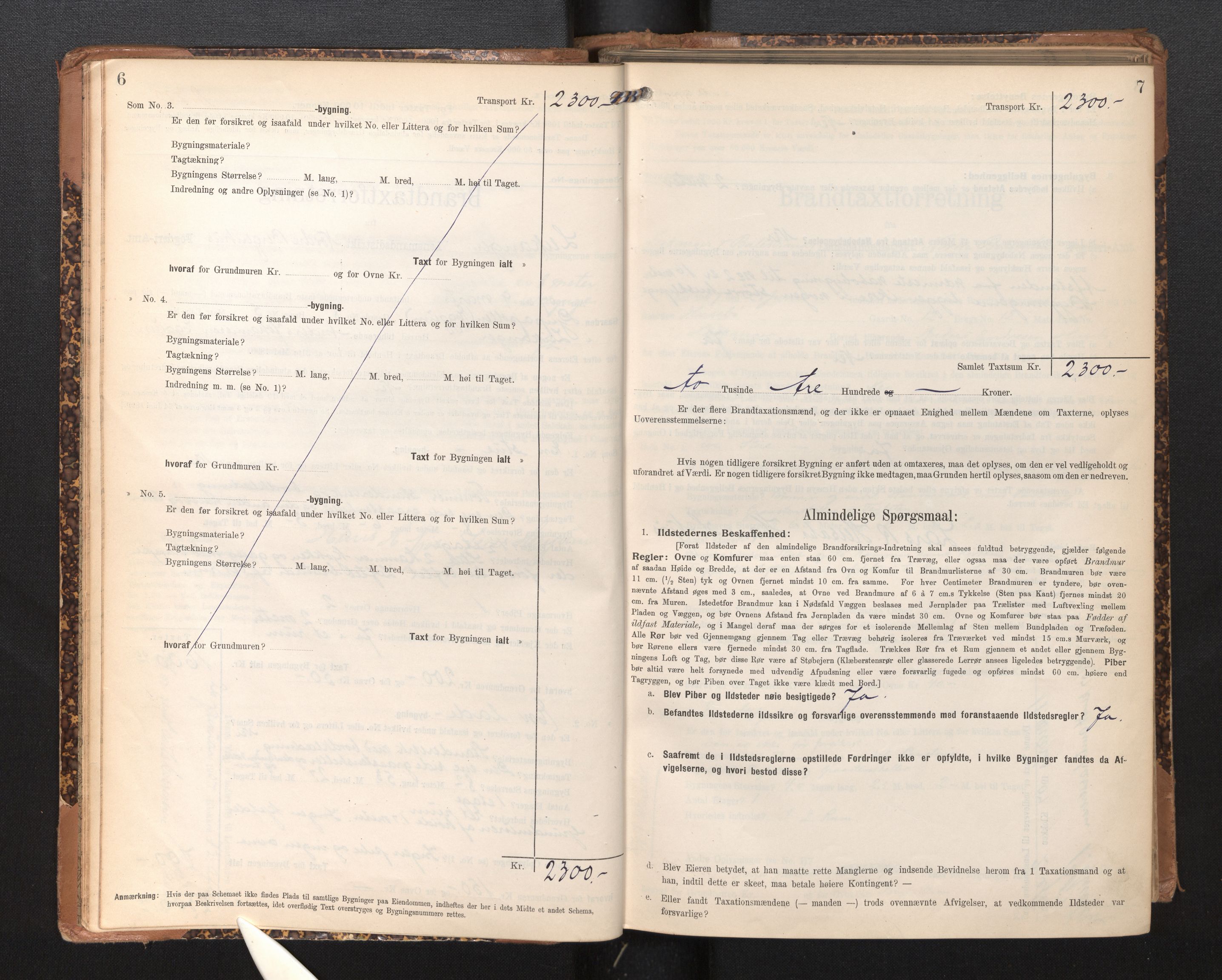 Lensmannen i Leikanger, AV/SAB-A-29201/0012/L0005: Branntakstprotokoll, skjematakst, 1907-1917, p. 6-7