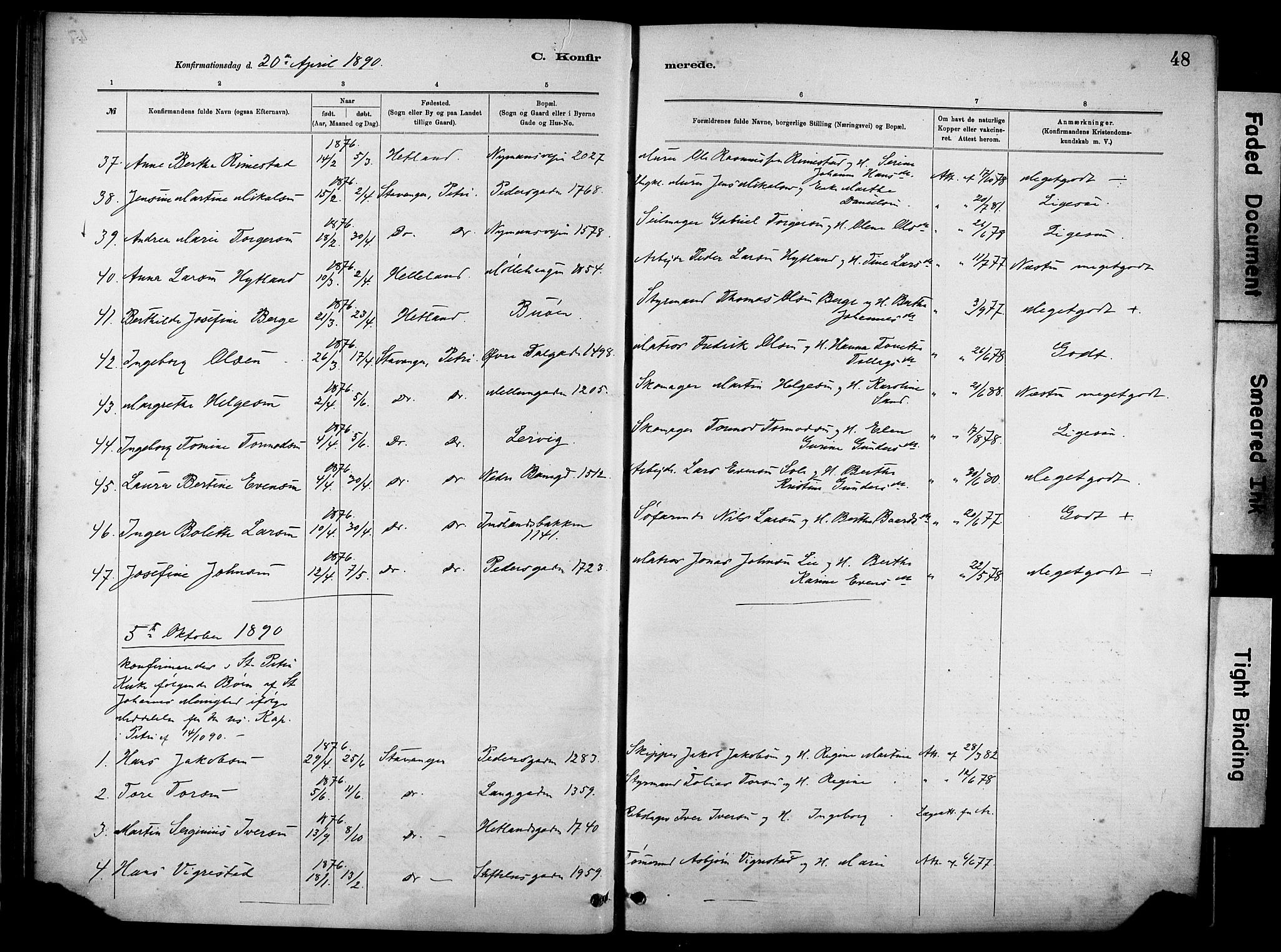 St. Johannes sokneprestkontor, SAST/A-101814/001/30/30BA/L0002: Parish register (official) no. A 2, 1885-1899, p. 48