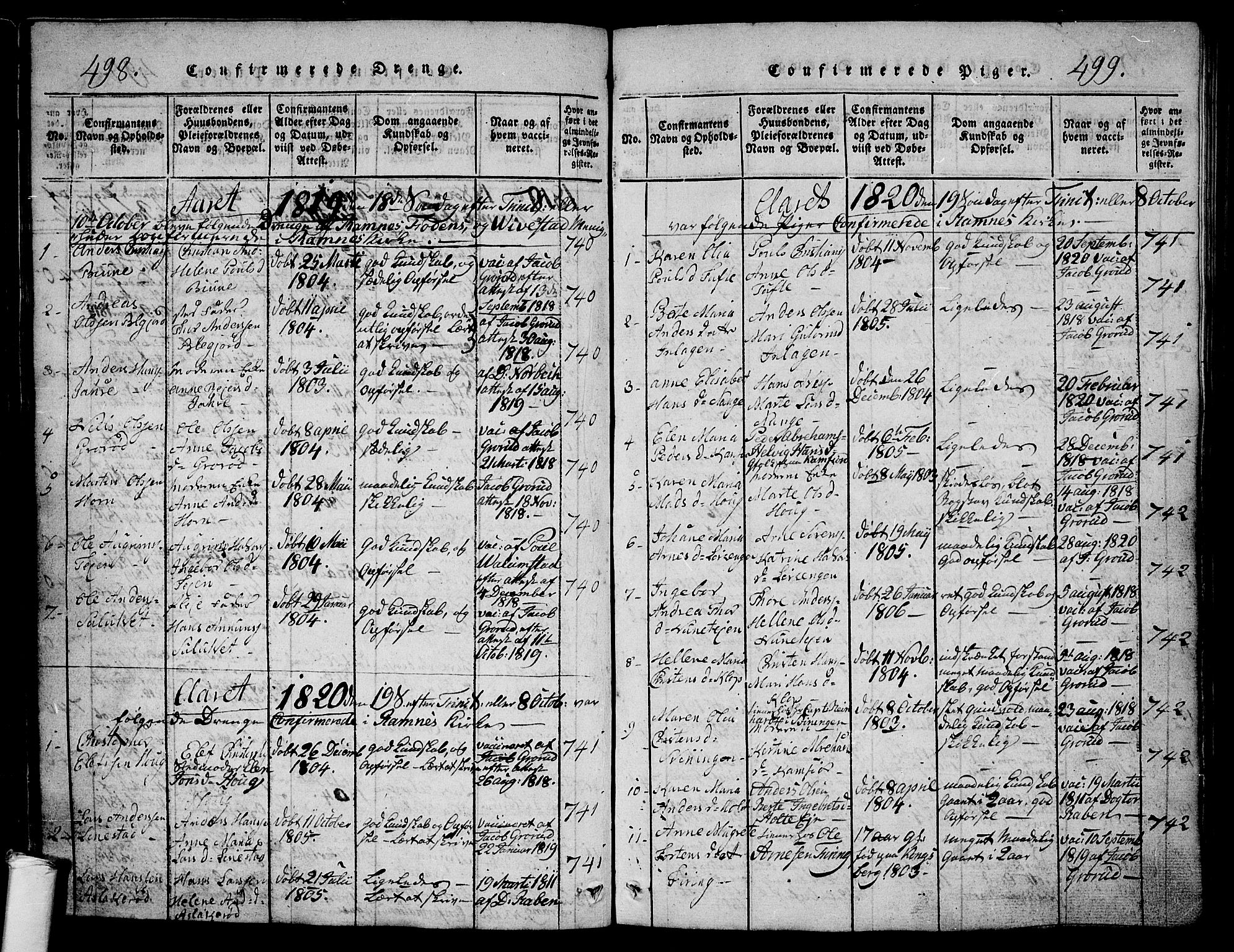 Ramnes kirkebøker, SAKO/A-314/G/Ga/L0001: Parish register (copy) no. I 1, 1813-1847, p. 498-499