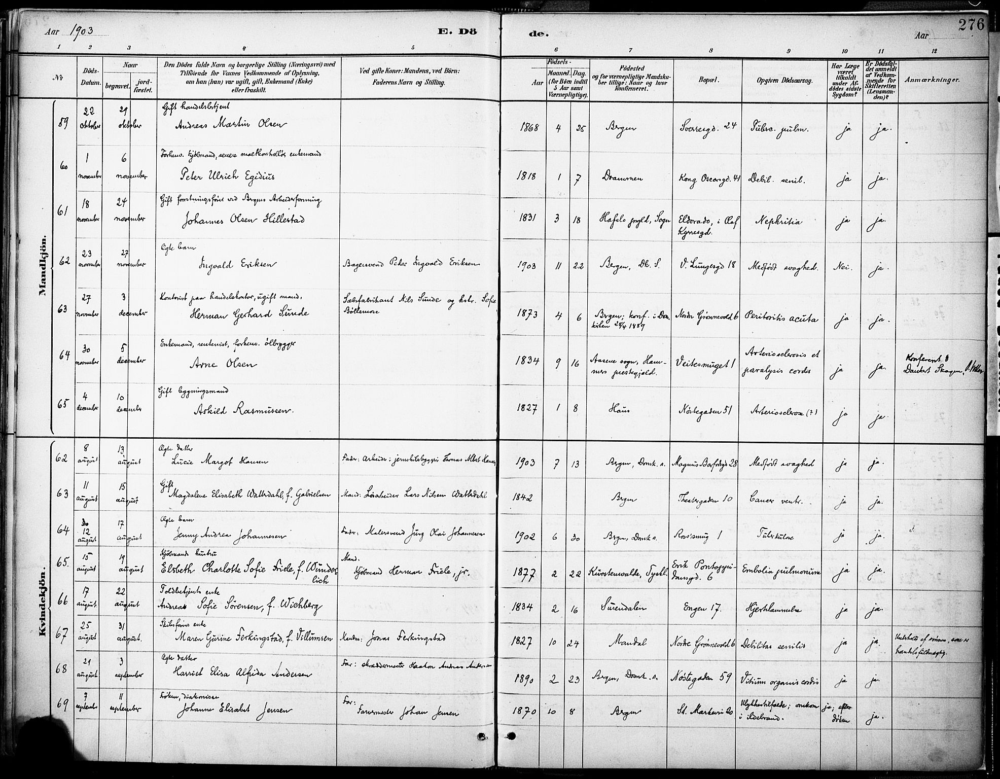 Domkirken sokneprestembete, AV/SAB-A-74801/H/Haa/L0043: Parish register (official) no. E 5, 1882-1904, p. 276