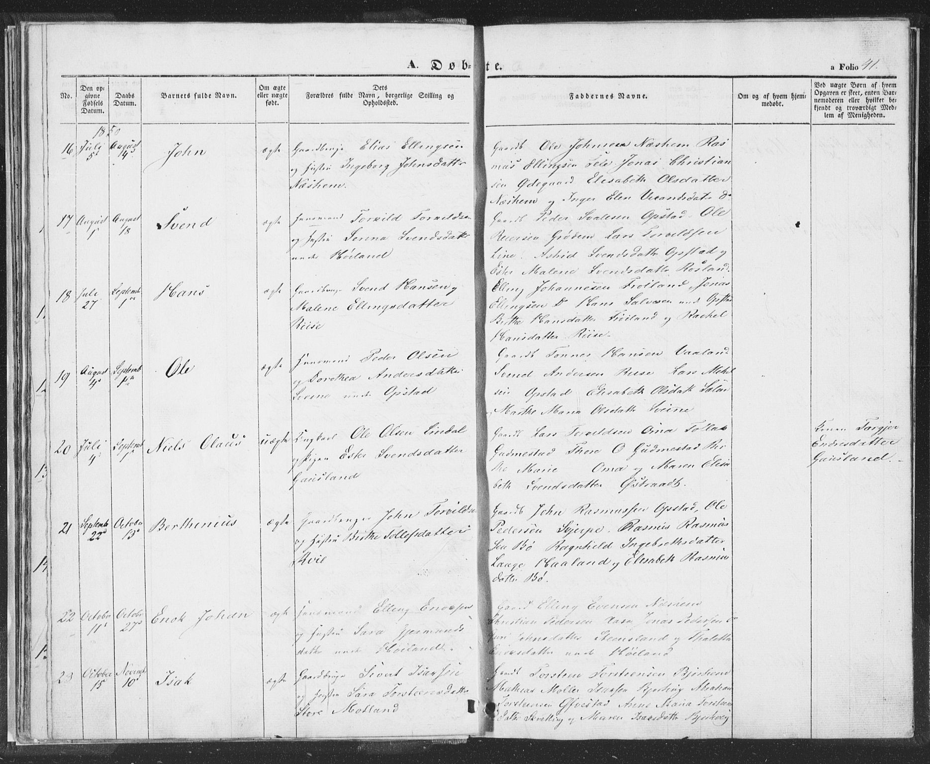 Hå sokneprestkontor, AV/SAST-A-101801/001/30BA/L0006: Parish register (official) no. A 5, 1842-1853, p. 41