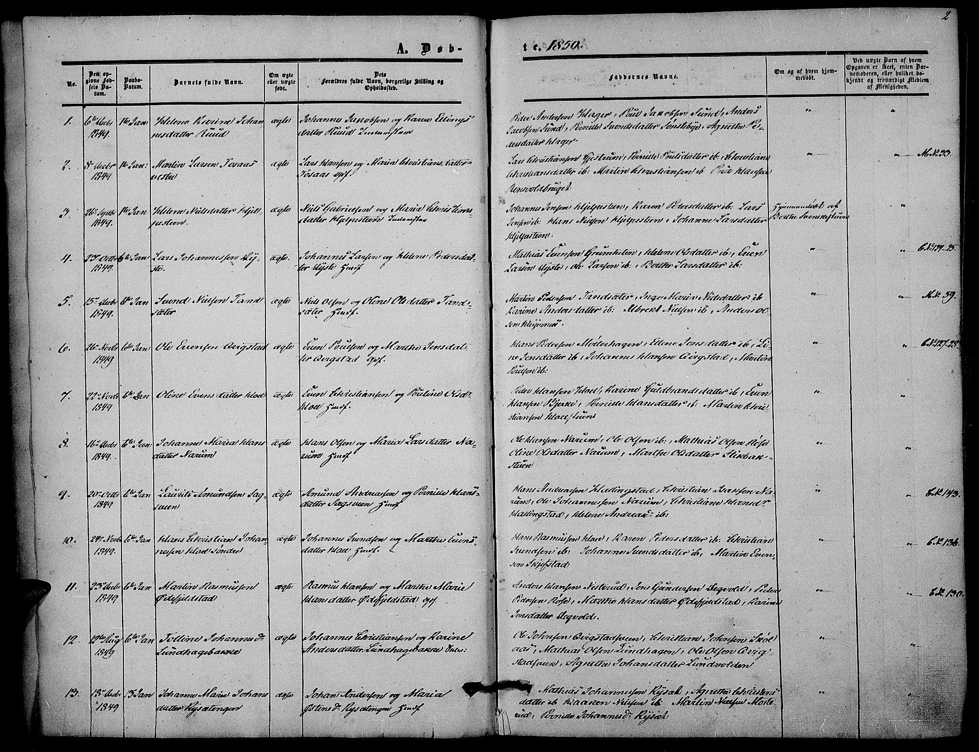 Vestre Toten prestekontor, SAH/PREST-108/H/Ha/Haa/L0005: Parish register (official) no. 5, 1850-1855, p. 2
