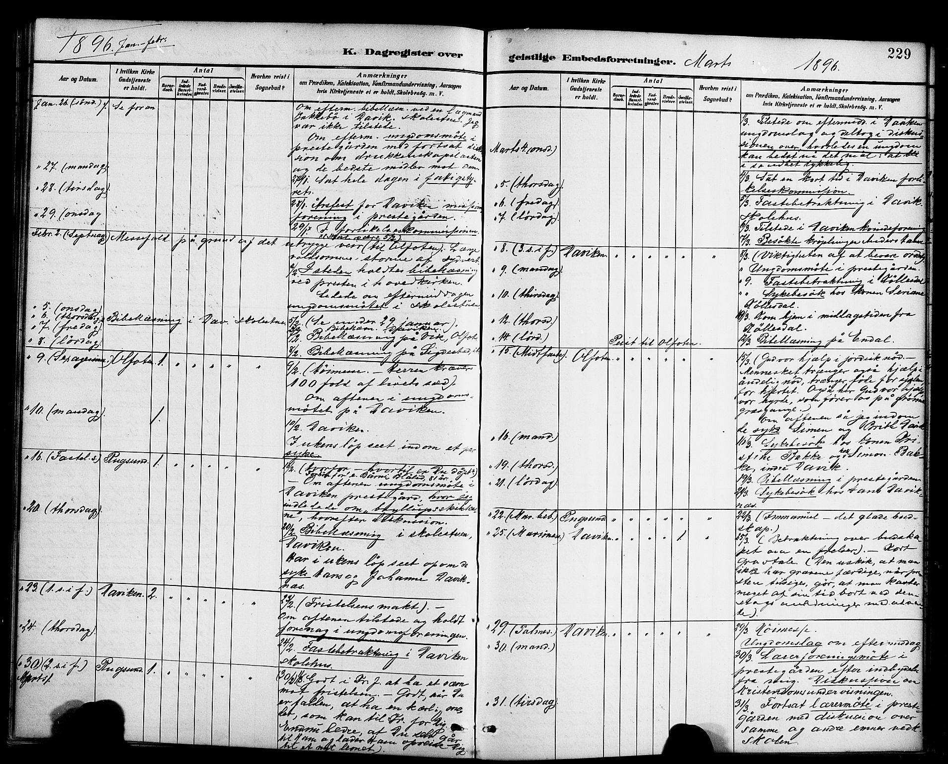 Davik sokneprestembete, SAB/A-79701/H/Haa/Haab/L0001: Parish register (official) no. B 1, 1882-1900, p. 229
