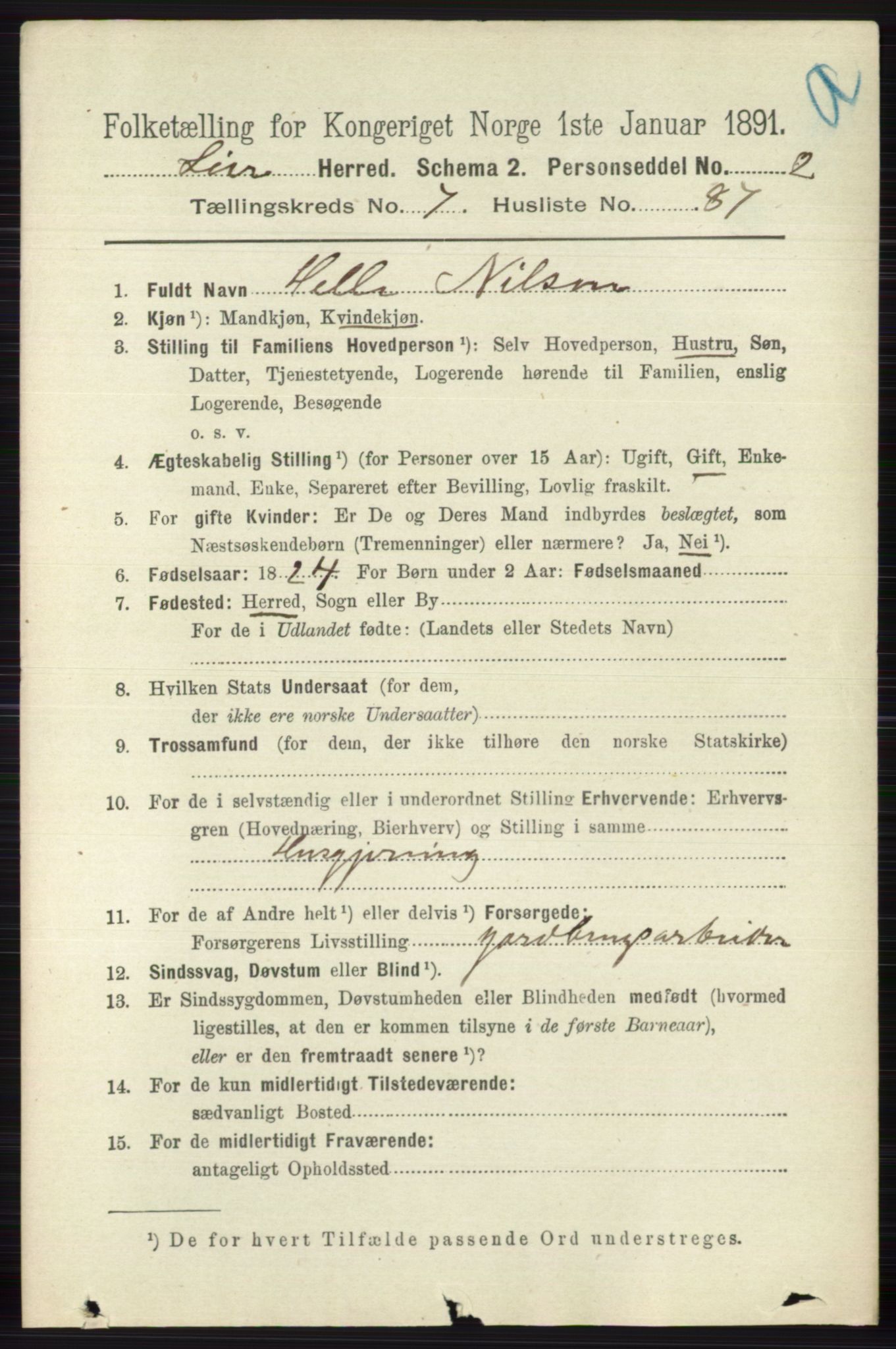 RA, 1891 census for 0626 Lier, 1891, p. 4992