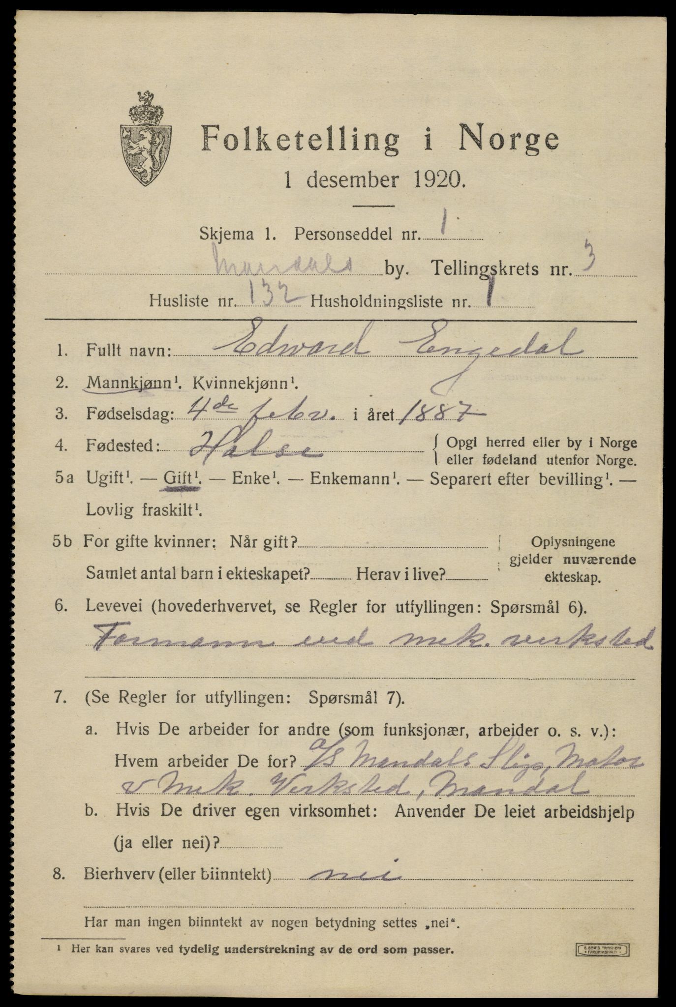 SAK, 1920 census for Mandal, 1920, p. 6981