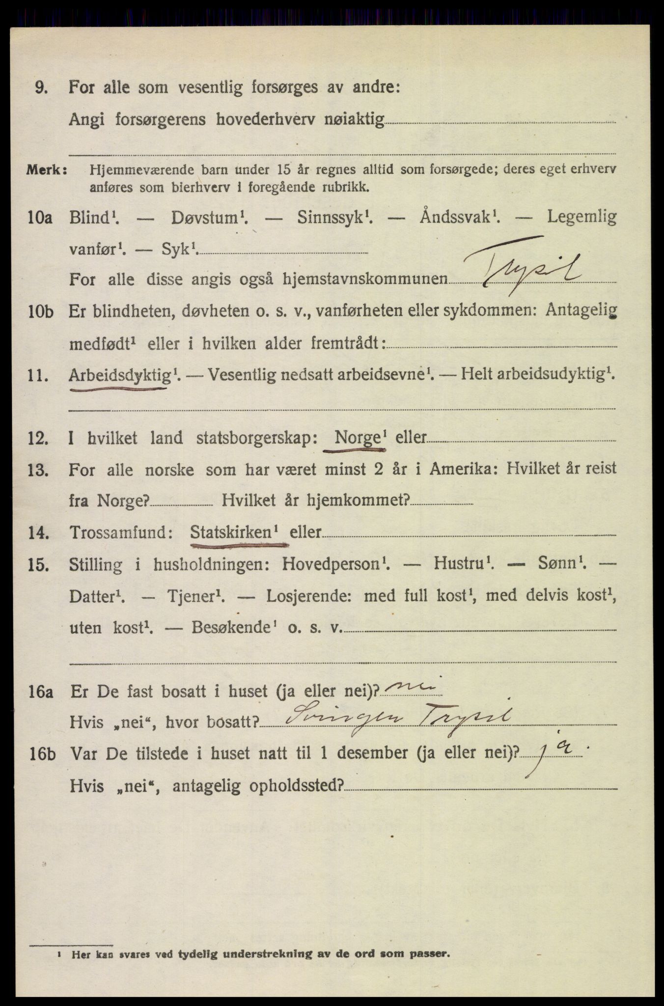 SAH, 1920 census for Trysil, 1920, p. 9420