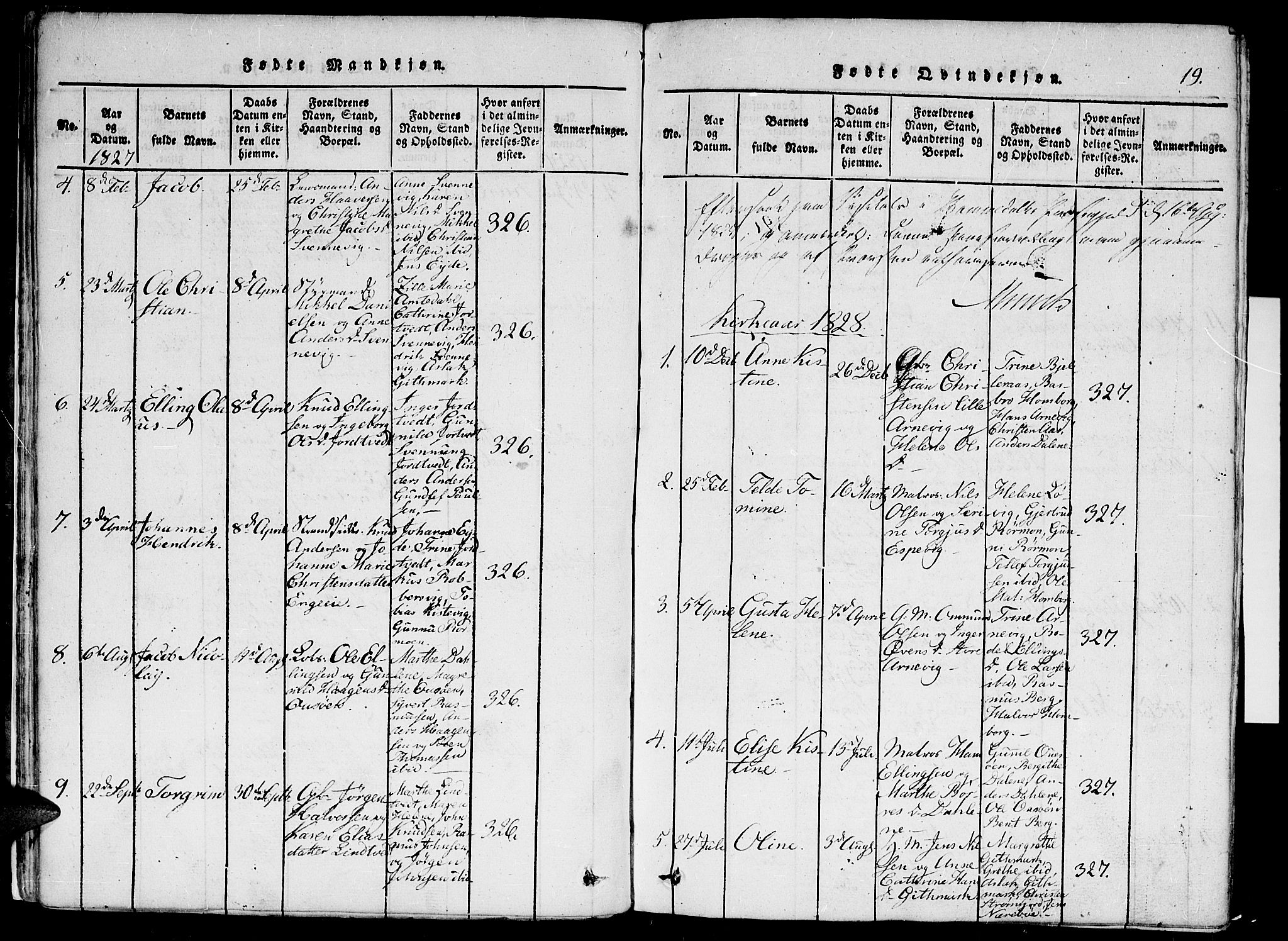 Hommedal sokneprestkontor, AV/SAK-1111-0023/F/Fa/Faa/L0001: Parish register (official) no. A 1, 1816-1860, p. 19