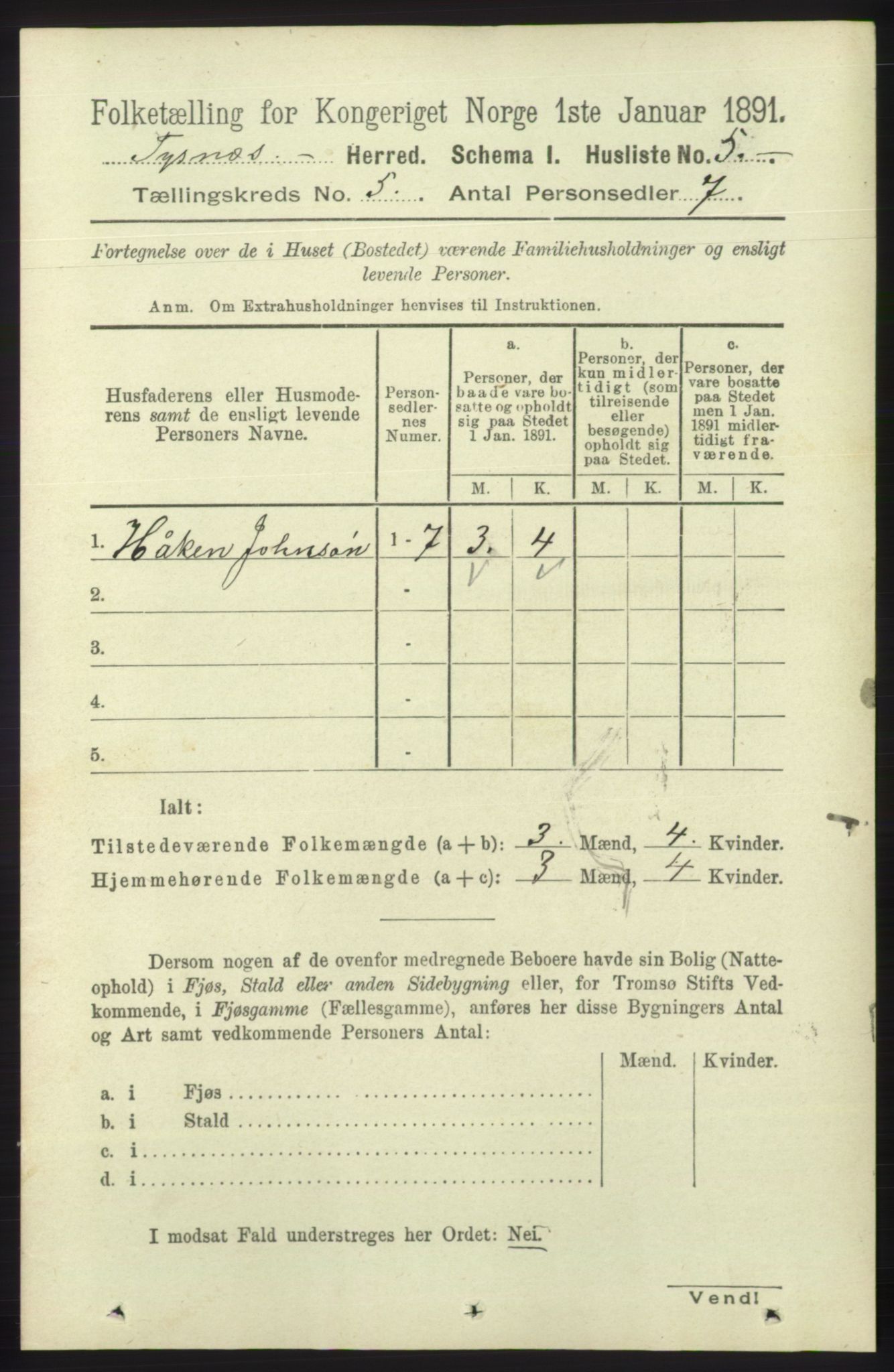 RA, 1891 census for 1223 Tysnes, 1891, p. 1841