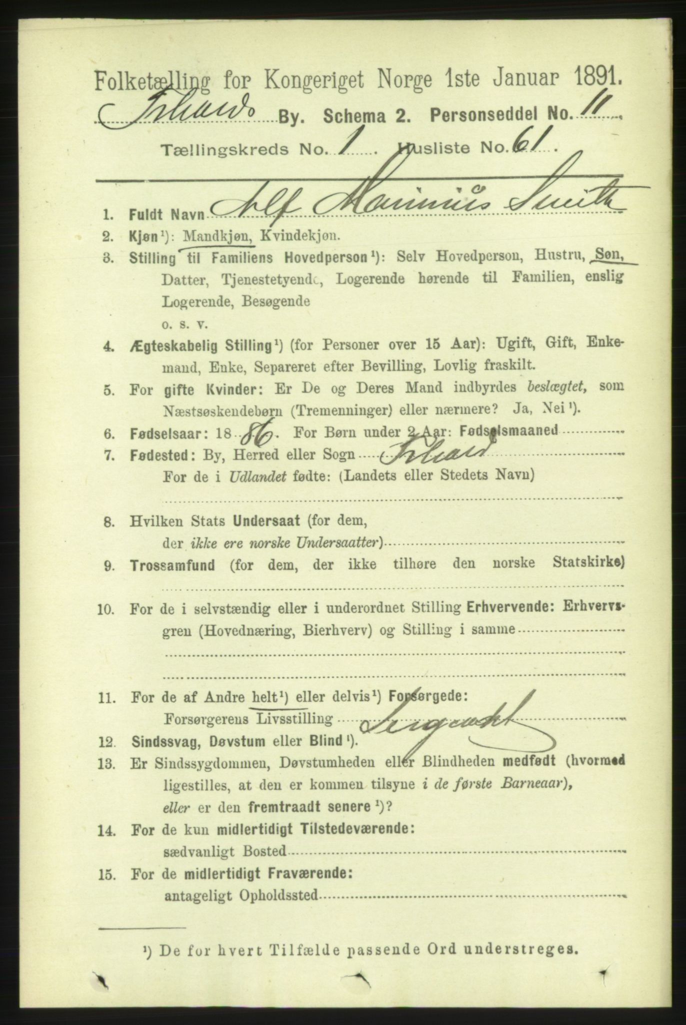 RA, 1891 census for 0101 Fredrikshald, 1891, p. 2503